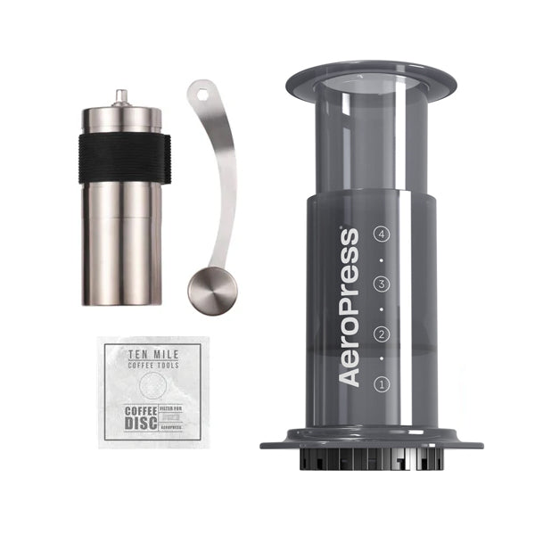 AeroPress Coffee Maker Starter Kit - Portable Espresso & Coffee Press for Travel, Camping & Home Brewing - Includes Filters & Scoop