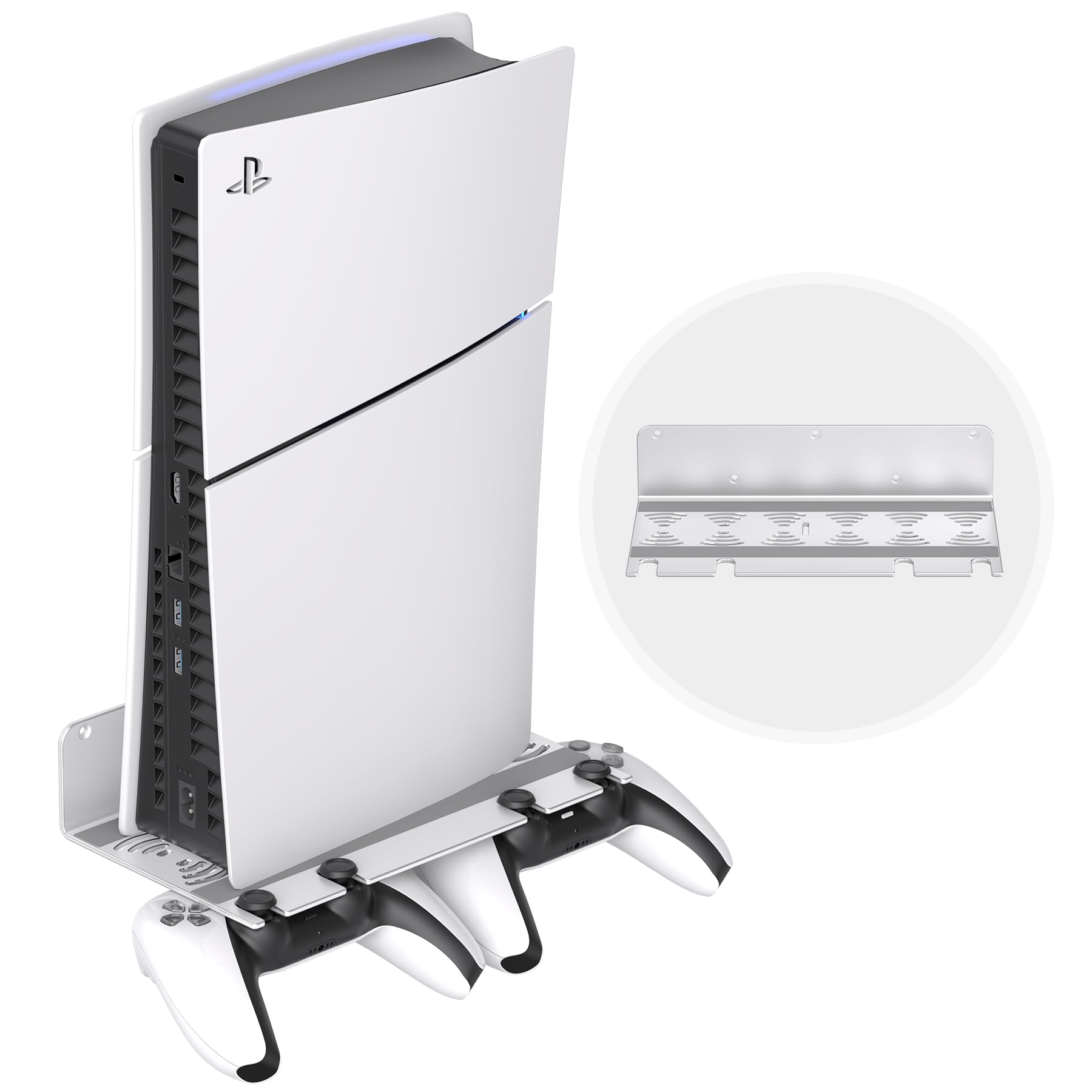 PS5 Slim/Pro/Original Wall Mount Kit - Aluminum Space-Saving Wall Stand for All PS5 Models & Controllers | Enhanced Heat Dissipation | Silver Finish | Perfect for Gaming Rooms & Small Spaces