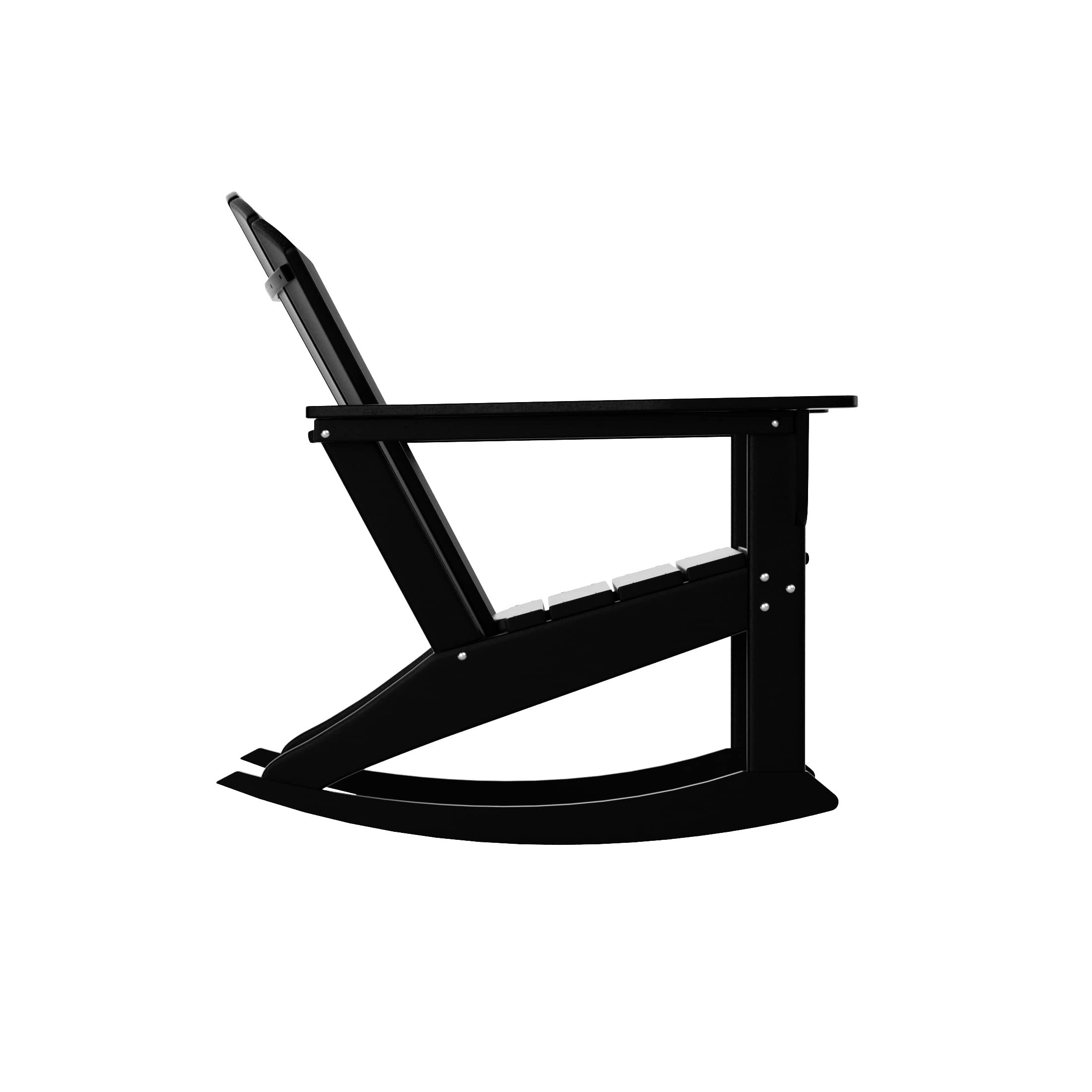 WestinTrends Dylan Outdoor Rocking Chair - All-Weather Poly Lumber Seashell Adirondack Rocker - 350 lb Weight Capacity - Black Patio Rocking Chair for Porch, Garden, Backyard & Indoor Use - Perfect for Relaxing, Reading & Enjoying Outdoor Spaces