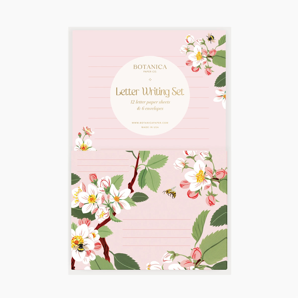 Botanica Paper Co. Apple Blossom Floral Letter Writing Set - Elegant Stationery for Handwritten Notes, Thank You Cards & Wedding Invitations - Perfect for Special Occasions & Thoughtful Correspondence