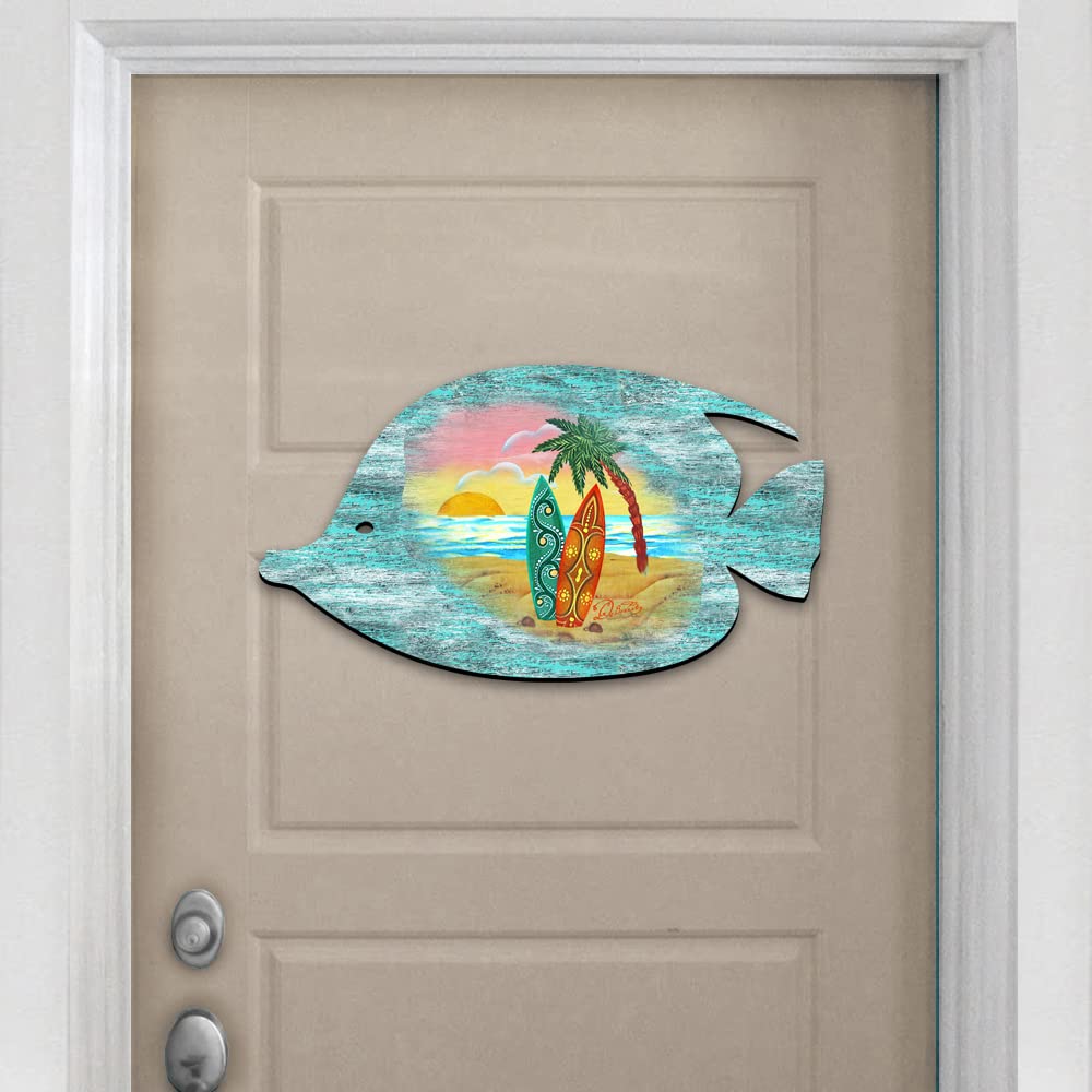 Coastal Beach Decor - Handcrafted Wooden Fish Door Hanger Wall Art - Nautical Home Decor for Bathroom, Bedroom, or Porch - Perfect Beach House Gift (8198527H)