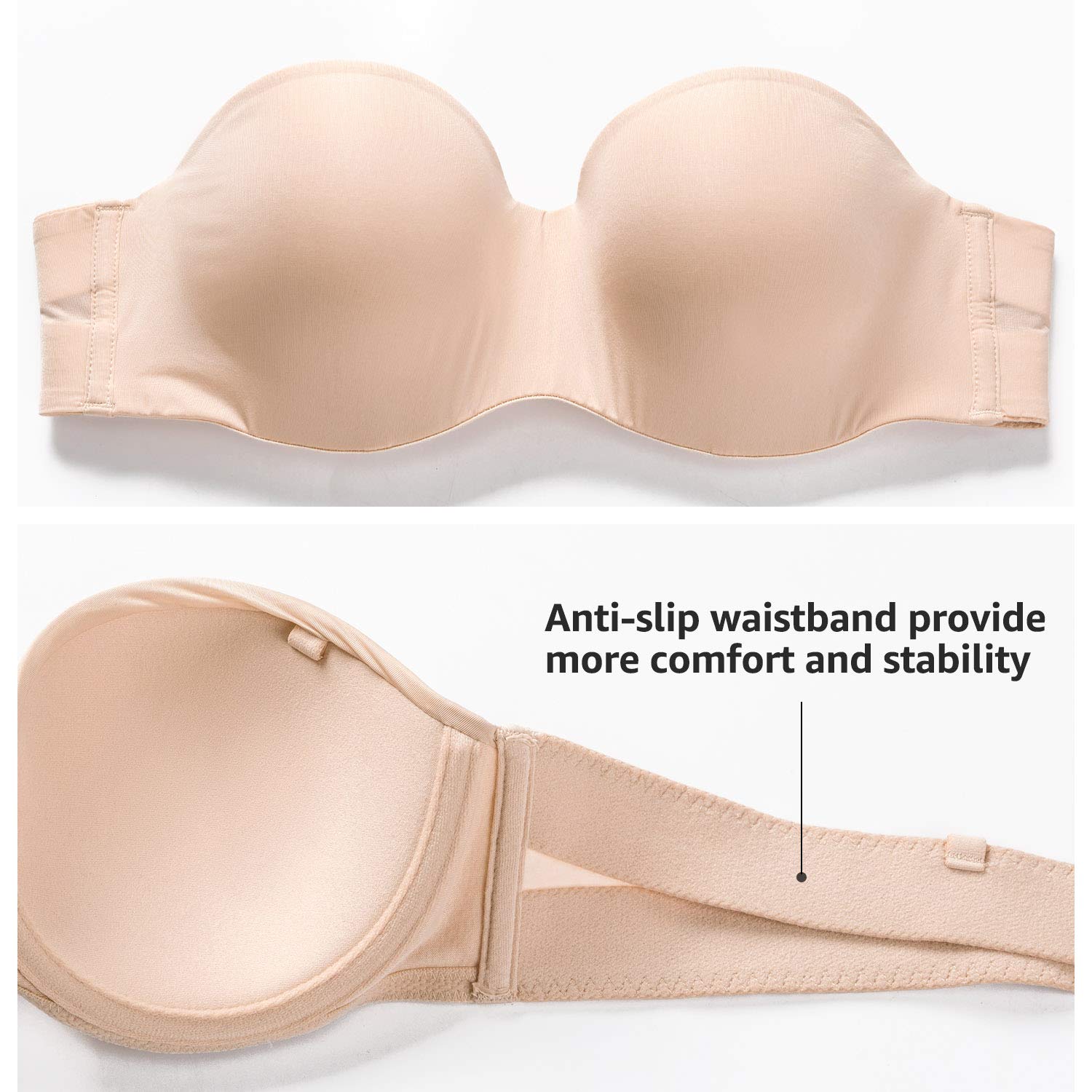 DOBREVA Women's Strapless Push Up Bra with Padded Cups - Plus Size Seamless Underwire Convertible Bra for Wedding, Evening Wear & Special Occasions