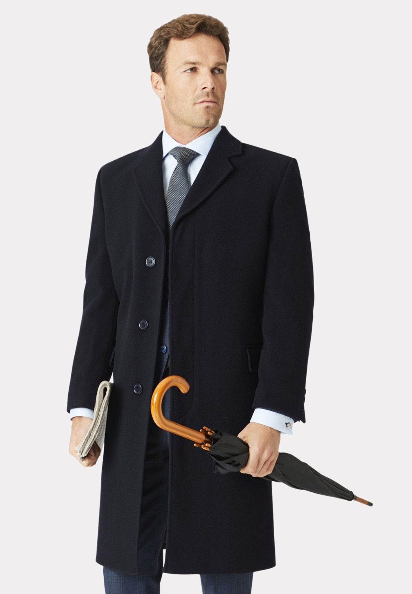BROOK TAVERNER Men's Wool Cashmere Blend Overcoat Coat - Navy Blue, Regular Fit | Warm Winter Coat for Business, Office & Formal Occasions