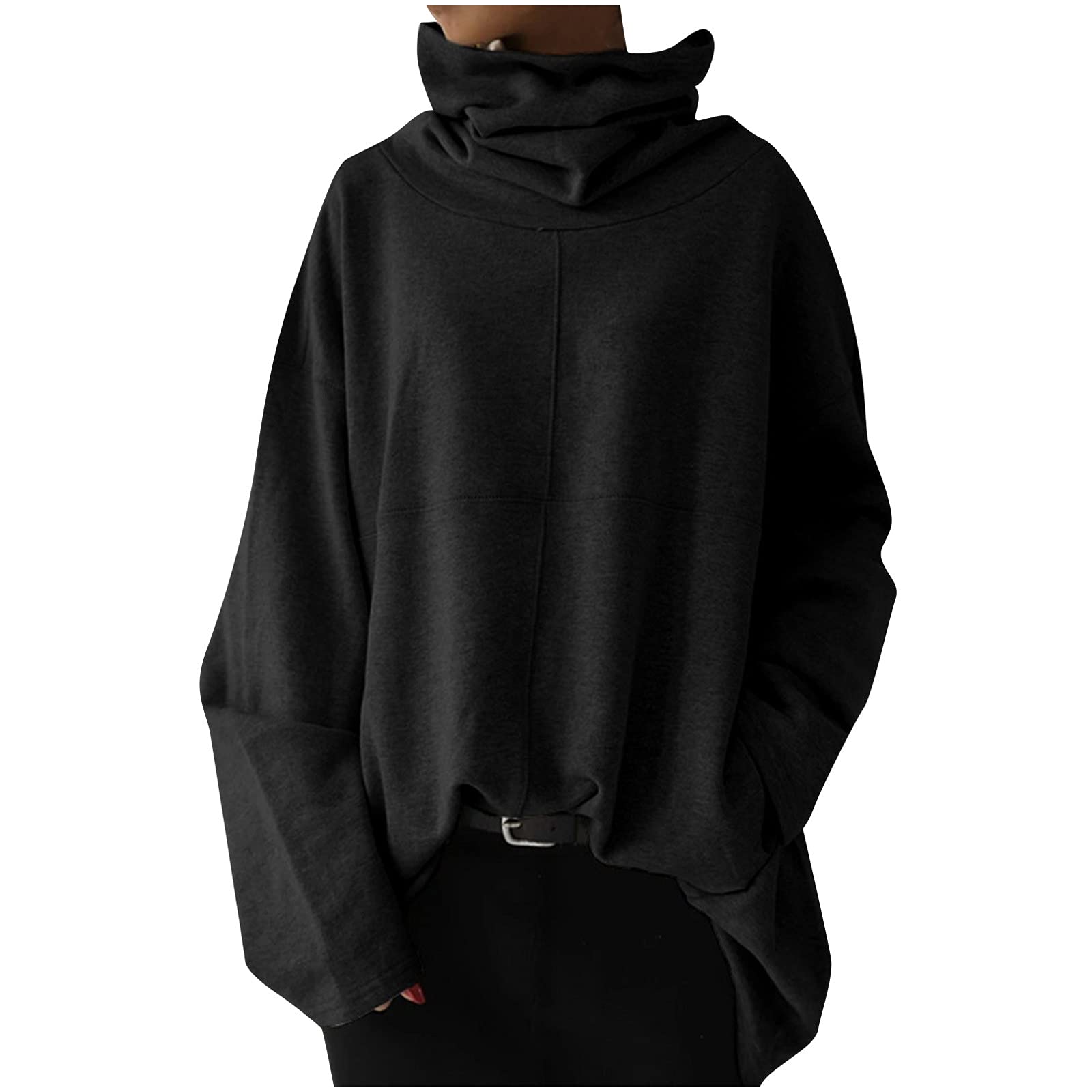 Women's Oversized Turtleneck Pullover Sweater - Long Sleeve Loose Fit Casual Blouse Top for Work, Travel & Everyday Wear