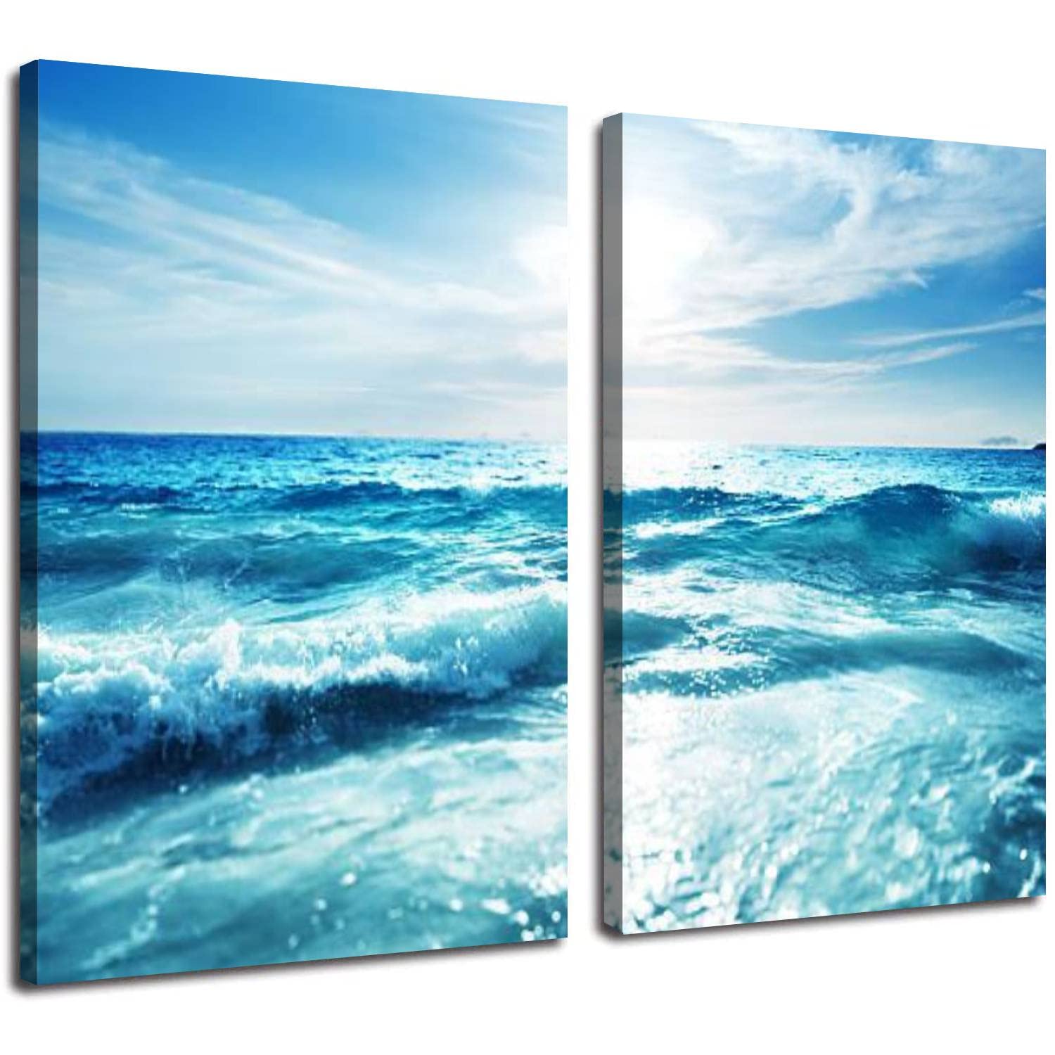 2 Panel Modern Canvas Wall Art - Seychelles Beach Sunset with Tilt Shift Effect - Large 24