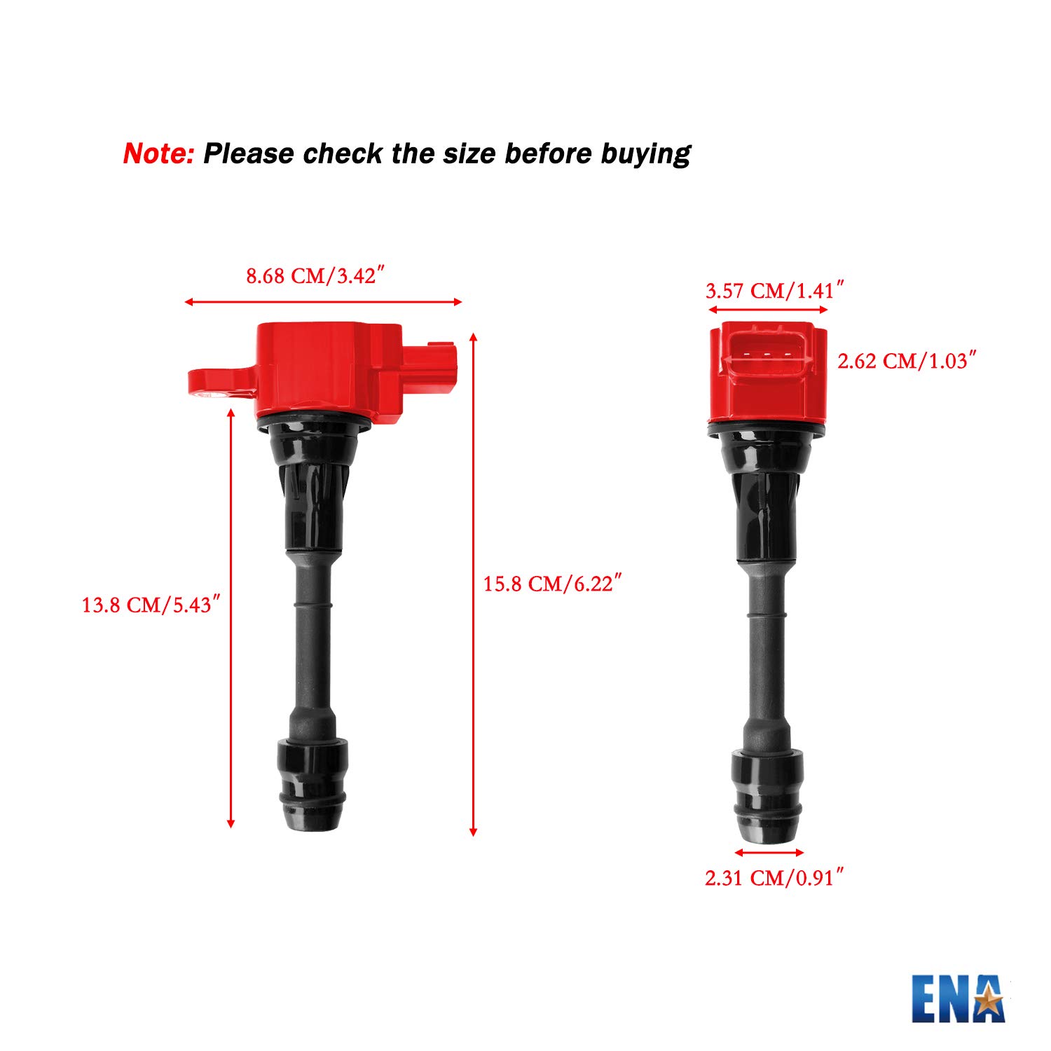 ENA Set of 4 Red Ignition Coil Pack & 4 Platinum Spark Plugs - Compatible with Nissan Sentra Altima 2.5L L4 (2002-2006) - Replacement for UF350 224488H315 C1398 4505 - High Performance Engine Upgrade for Smoother Acceleration & Better Fuel Efficiency