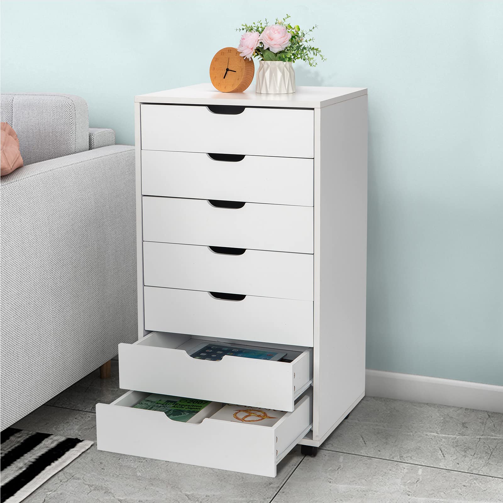 FRITHJILL 7-Drawer Rolling Storage Dresser Cabinet - Mobile File Organizer for Home Office & Bedroom - Perfect for Office Supplies, Clothes & Document Storage