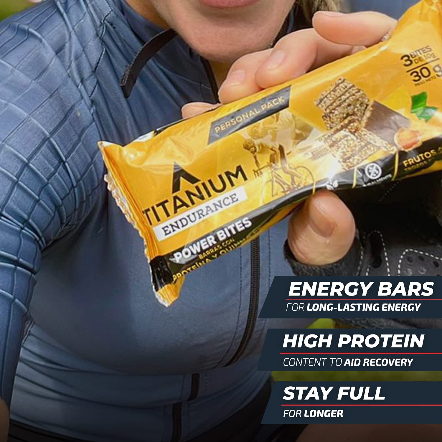 TITANIUM Protein Energy Bars - 10g Protein, Gluten Free, Non GMO, with Dried Superfruits & Quinoa - Healthy Chocolate Chip Snack Bars for Hiking, Camping & Breakfast - 8 Count Pack - Alternative to Cliff Bars