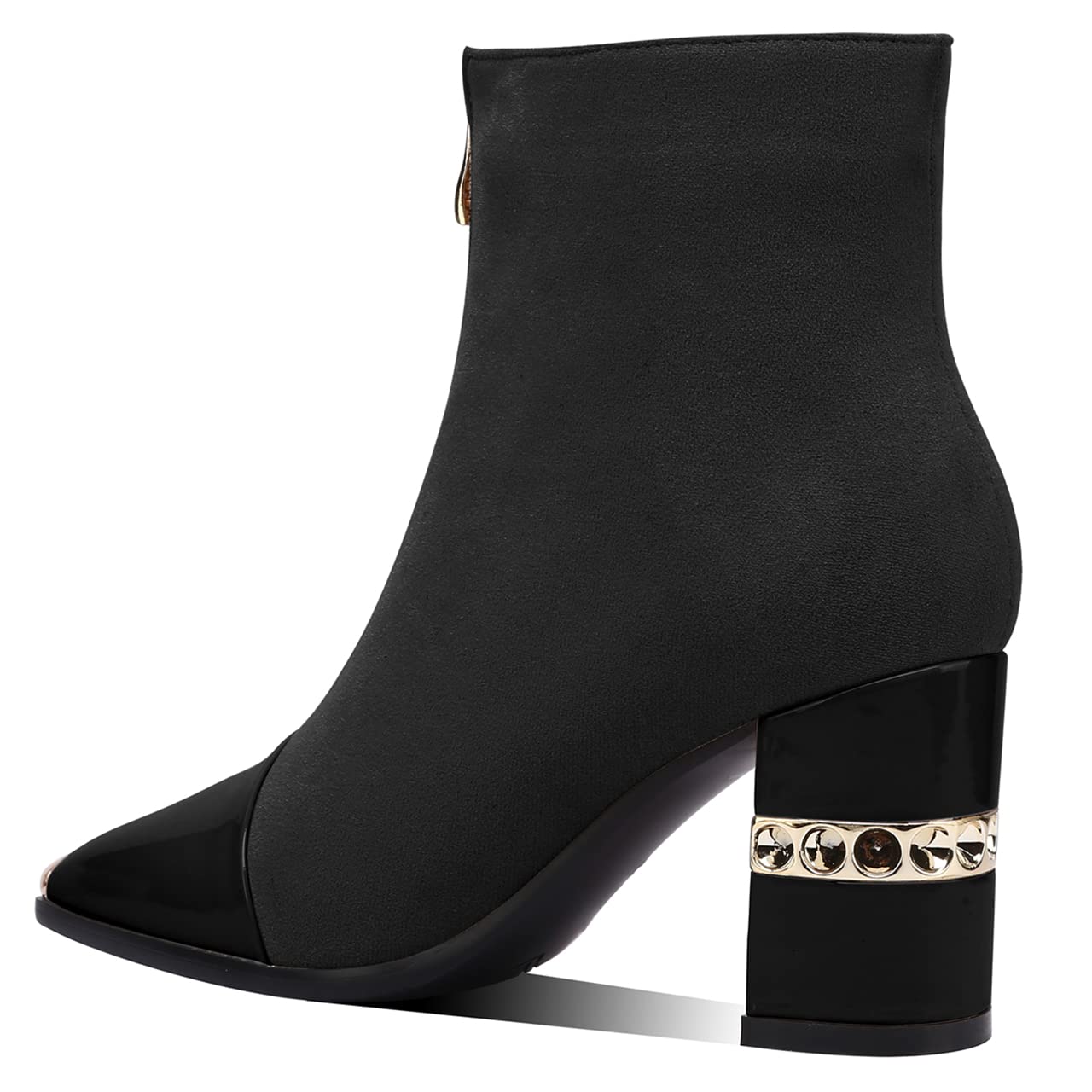 MIRAAZZURRA Women's Chunky High Heel Ankle Boots - Square Toe Zipper Casual Booties in Black | Perfect for Office, Party & Fall Winter Fashion