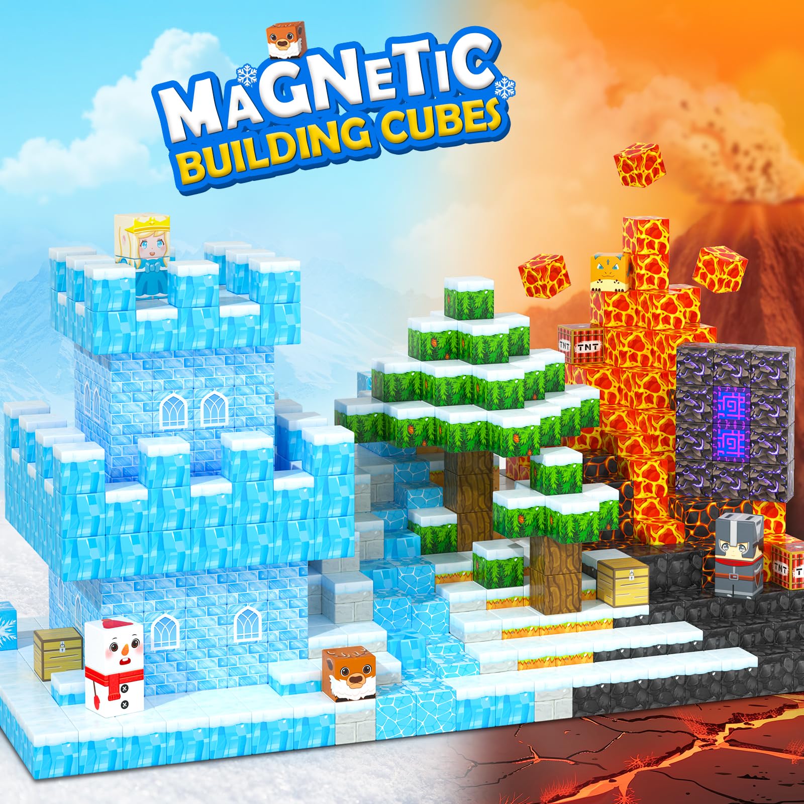 Frozen & Lava Magnetic Building Blocks Set - STEM Educational Toys for Kids Ages 3-8, Sensory Toddler Toys with Magnetic Tiles for Indoor & Outdoor Play - Perfect Gift for Boys and Girls | Great for Creative Play, STEM Learning, and Birthday Gifts