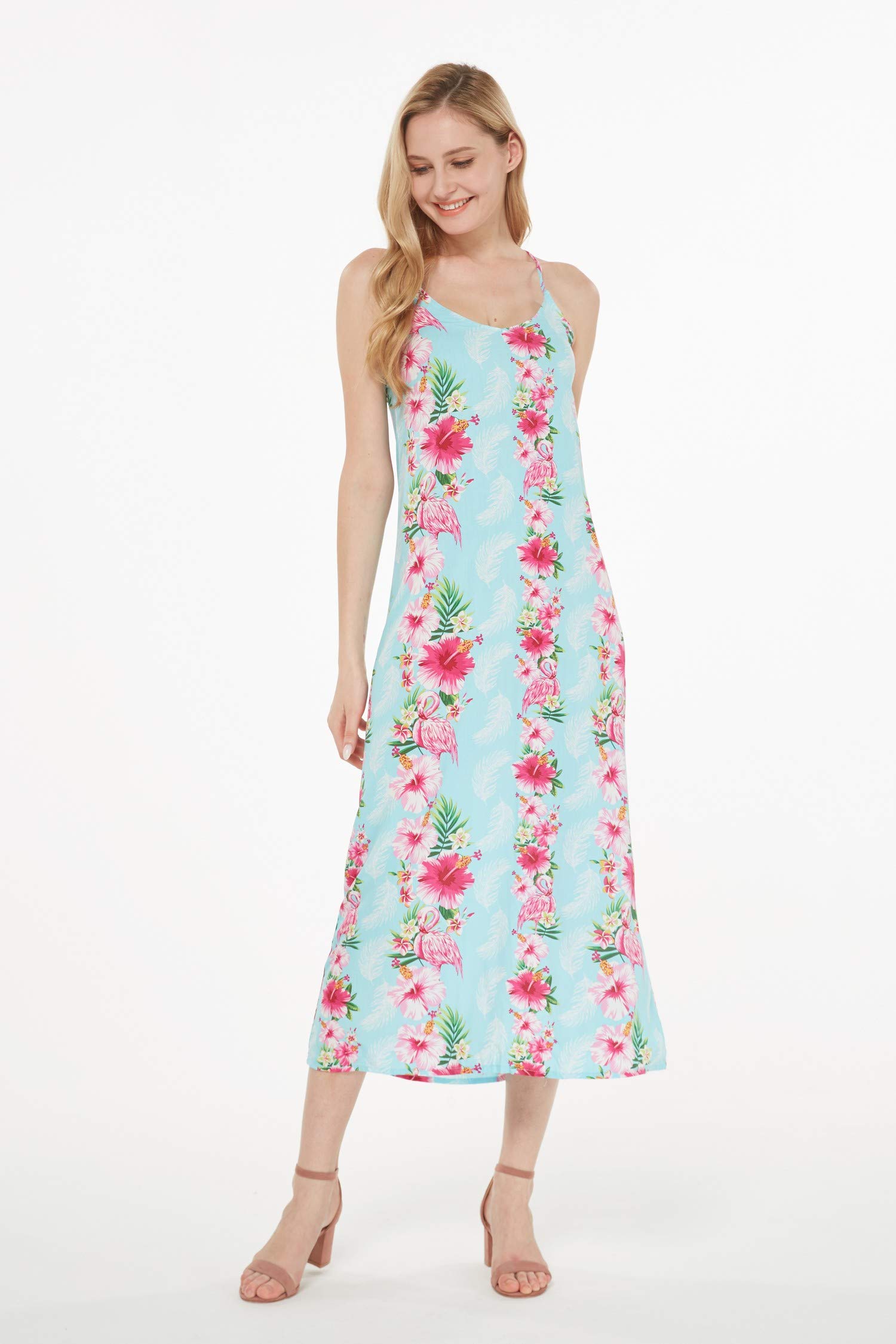 Women's Hawaiian Luau Pink Hibiscus Vine Maxi Sweetheart Dress - Tropical Summer Beach Party, Vacation, Luau, and Resort Wear