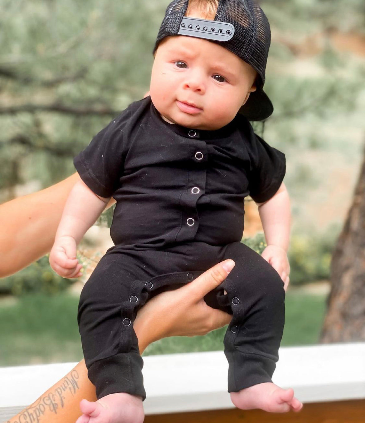 Classic Black Snap Romper for Babies - Comfortable & Stylish Outfit for Newborns, Infants, and Toddlers | Perfect for Playdates, Family Photos, and Everyday Wear