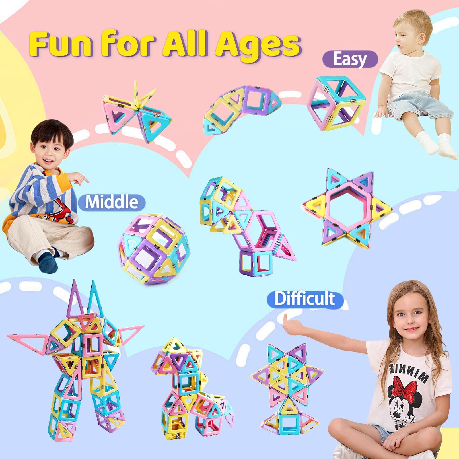 80pcs Magnetic Building Blocks Set - STEM Educational Toys for Kids Ages 3-7, Creative 3D Construction Kit with Stacking Tiles | Montessori Learning Toys for Boys & Girls | Perfect for Classroom, Birthday Gifts & Indoor Playtime