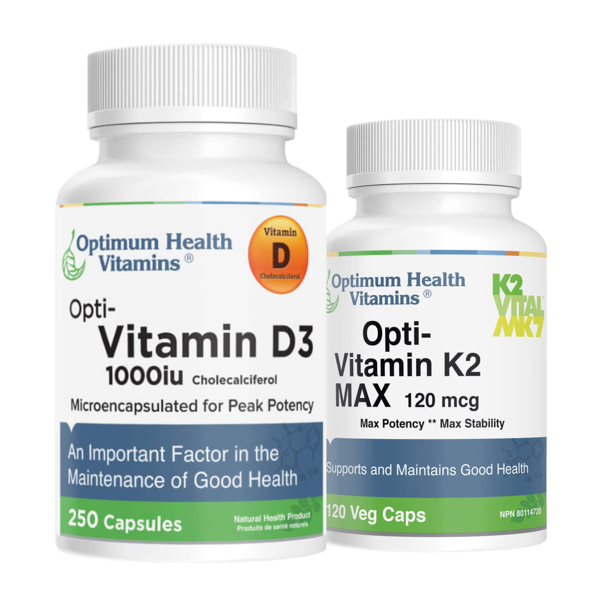Opti Vitamin D3 1000 IU + Vitamin K2 MAX Supplement Bundle - Supports Bone & Heart Health - Ideal for Immune Support & Daily Wellness