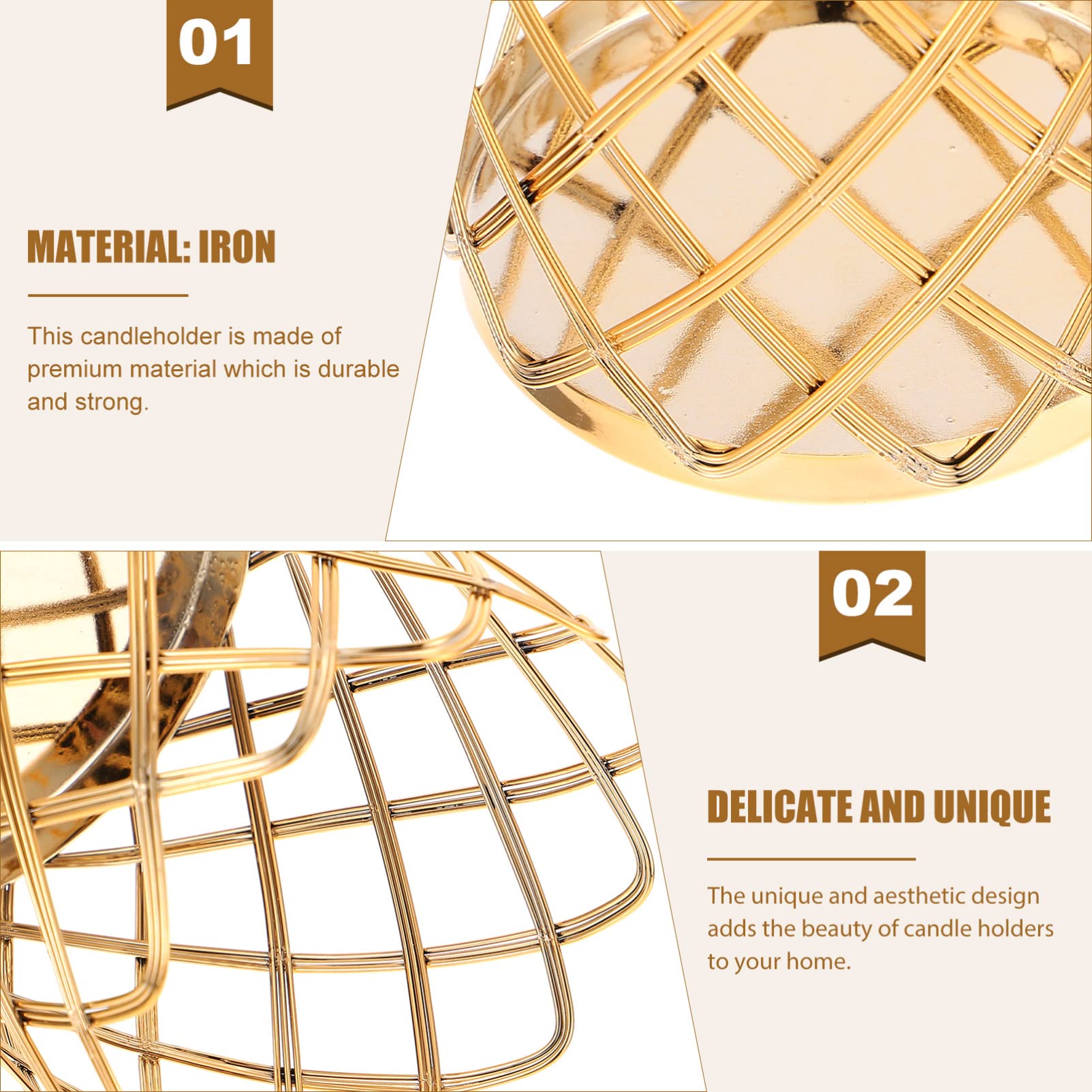 2-Pack Hollow Iron Candlestick Pen Holders - Decorative Weaving Candle Stands with Geometric Design, Perfect for Home Office Desk Organizer & Romantic Dinner Table Decor