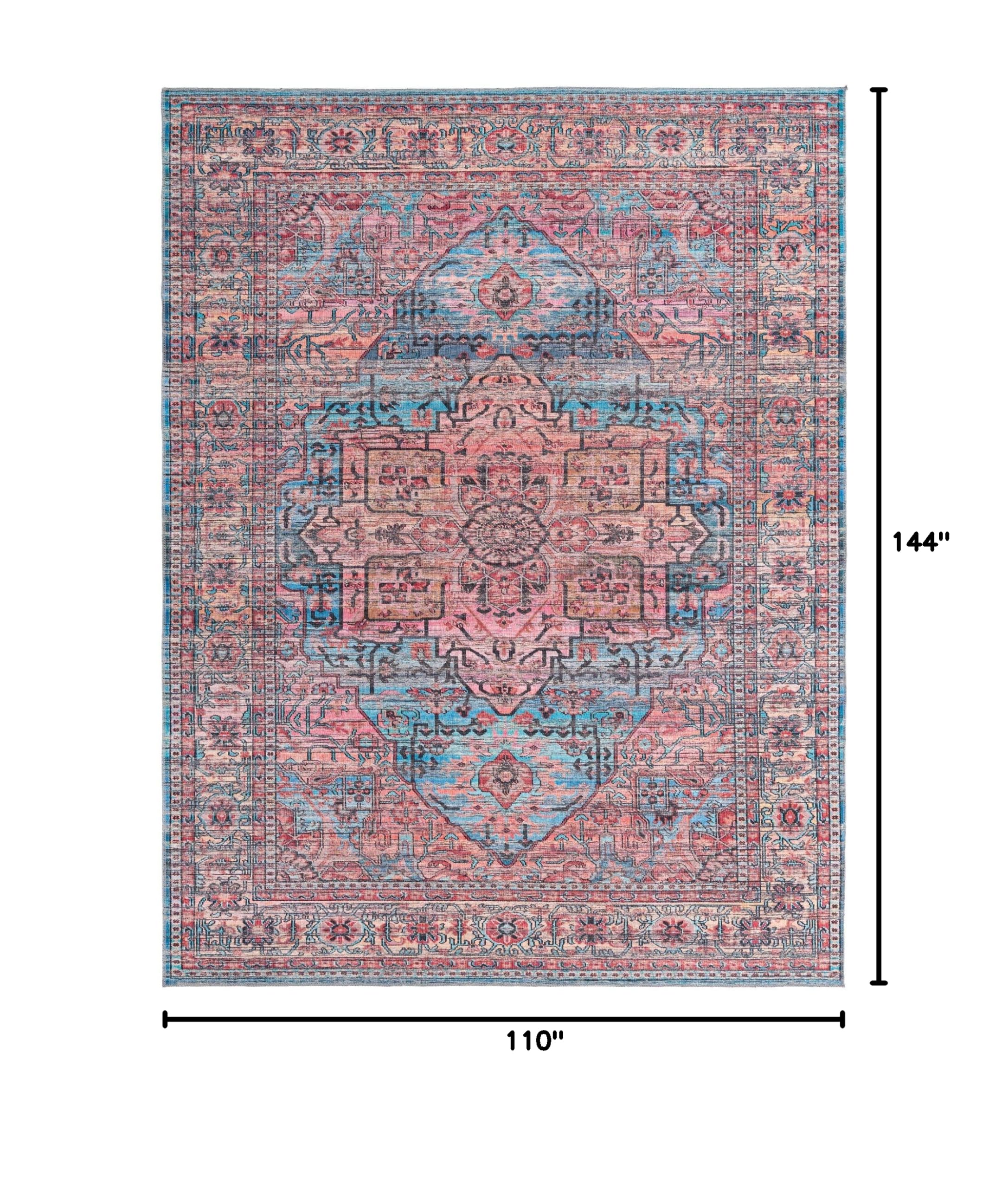 Washable Blue Low-Pile Rug 9' x 12' - Maahru Collection by Rugs.com | Soft & Durable for Living Rooms, Dining Areas & Open Spaces | Perfect for High-Traffic Areas & Pet-Friendly Homes