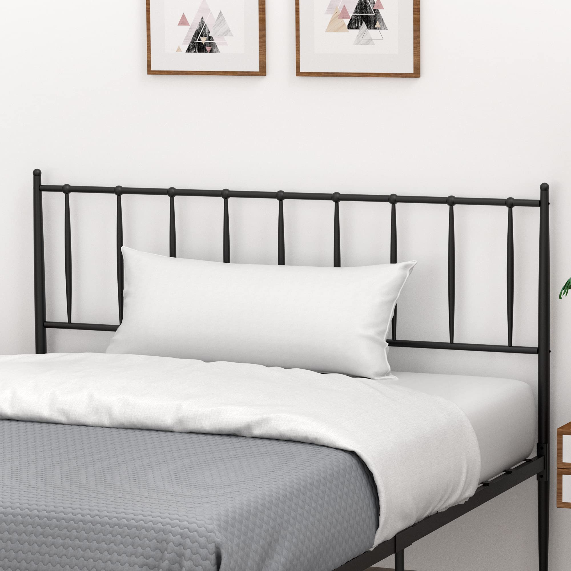 Queen Size Platform Bed Frame with Metal Headboard - Sturdy Mattress Foundation with Slat Support, 12.3