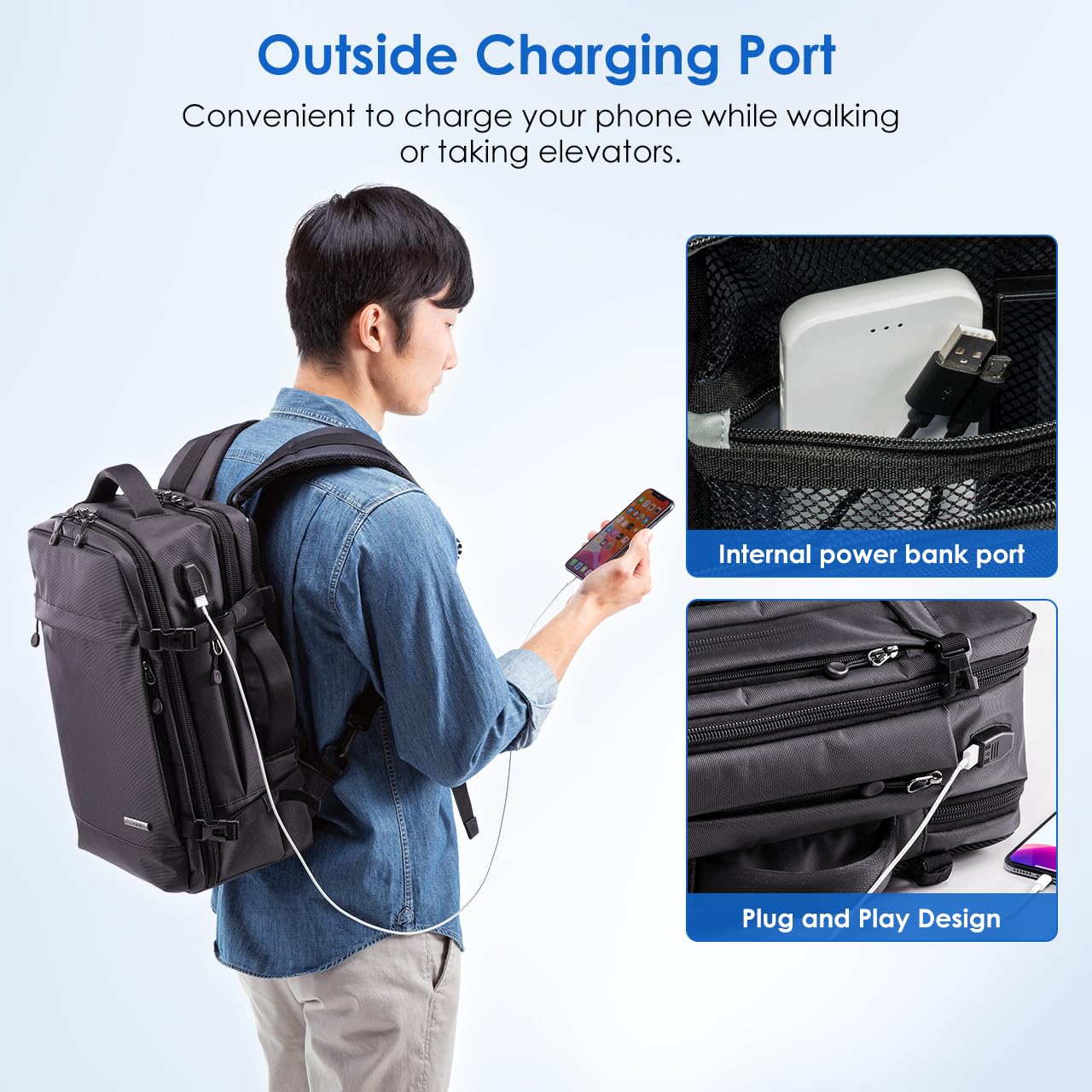 Sanwa Travel Laptop Backpack 15.6 Inch - Water Resistant Anti-Theft Business Backpack with USB Charging Port, Dual Laptop Compartment, Extendable Design for College, Work, and Travel