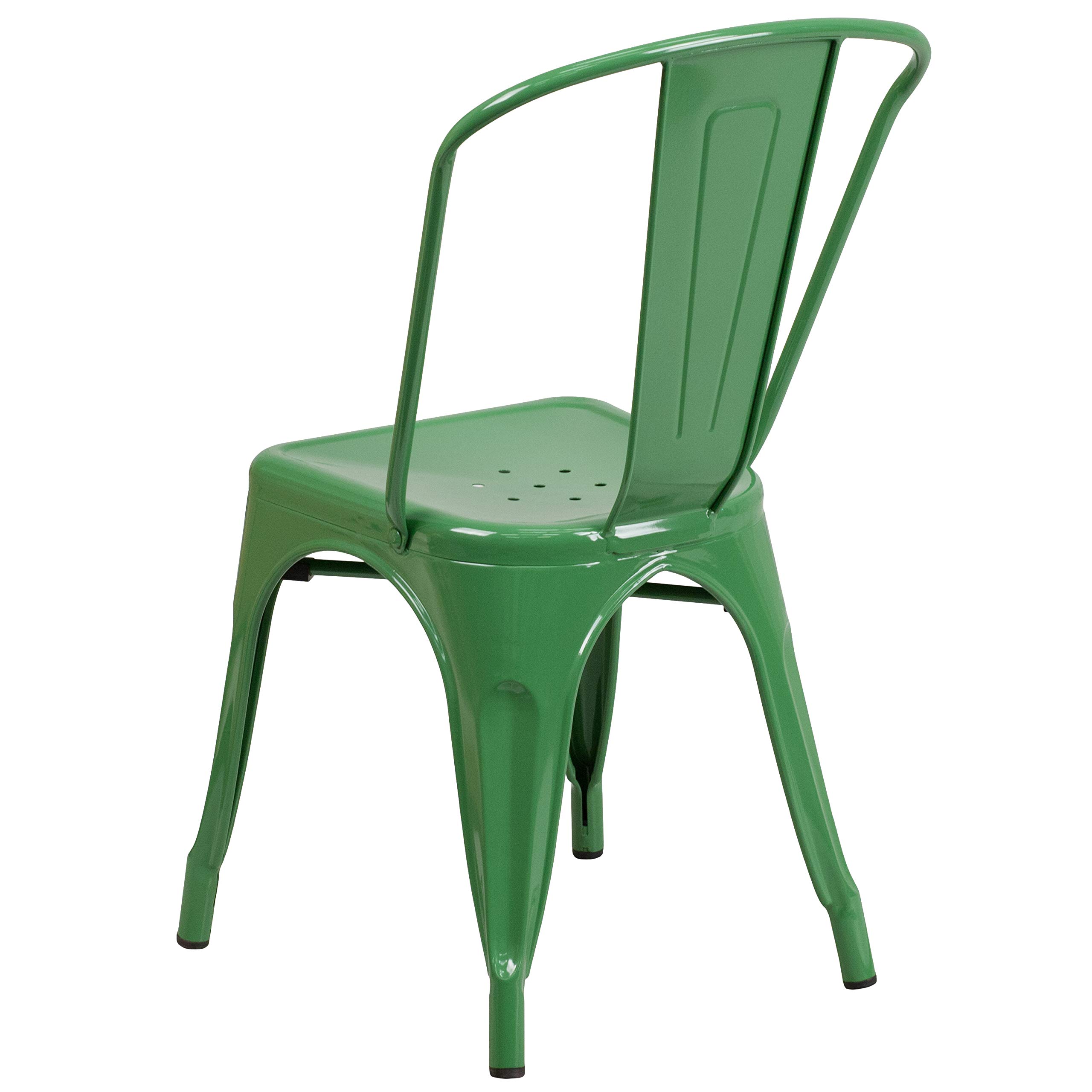 4 Pack Green Metal Stackable Chairs for Indoor & Outdoor Use - Durable Bistro & Restaurant Chairs for Patio, Cafe, Dining Room & Garden
