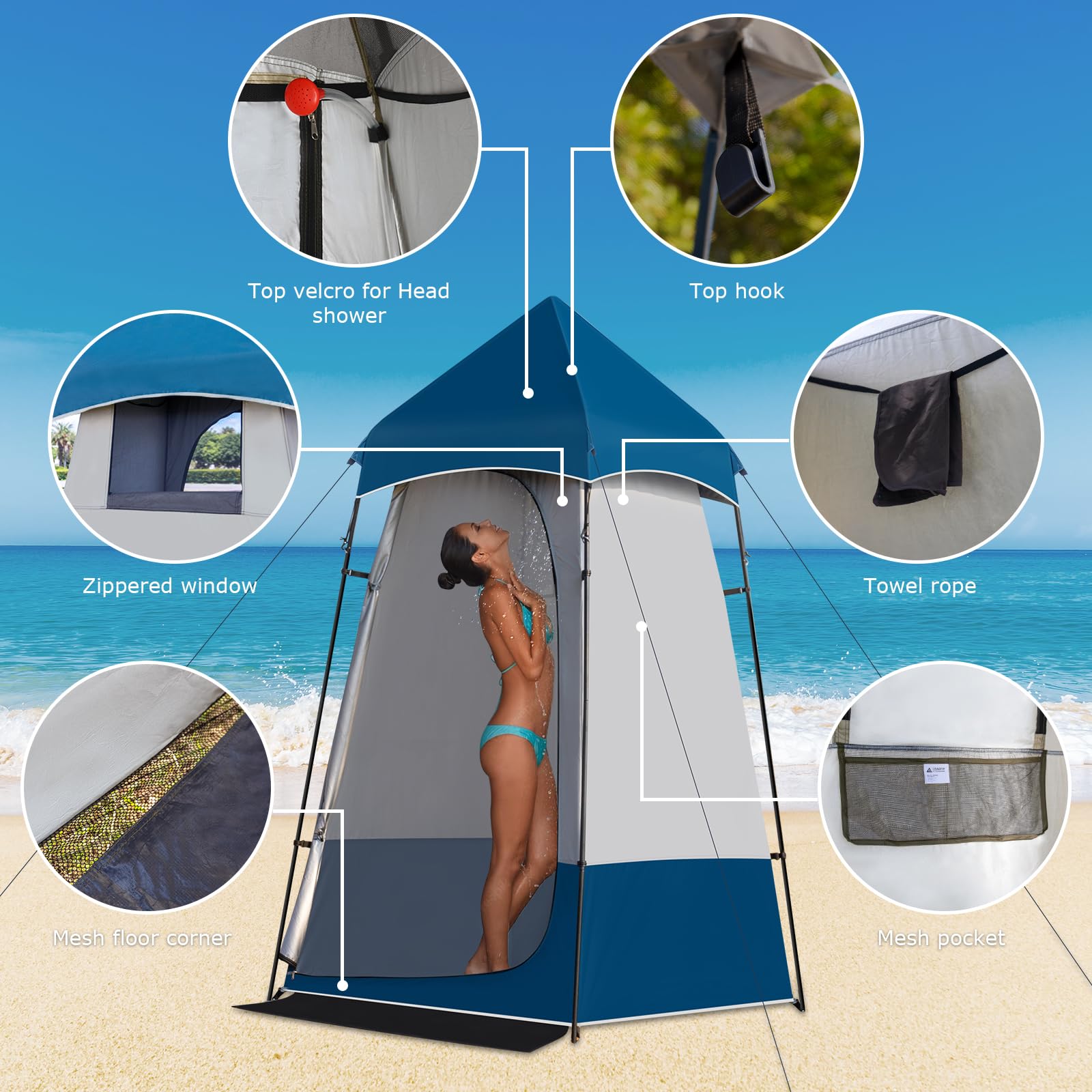 Leader Accessories 6.9 FT Portable Camping Shower Tent - Outdoor Changing Room & Privacy Shelter for Camping, Toilet, Shower, Beach, Pool & Outdoor Adventures