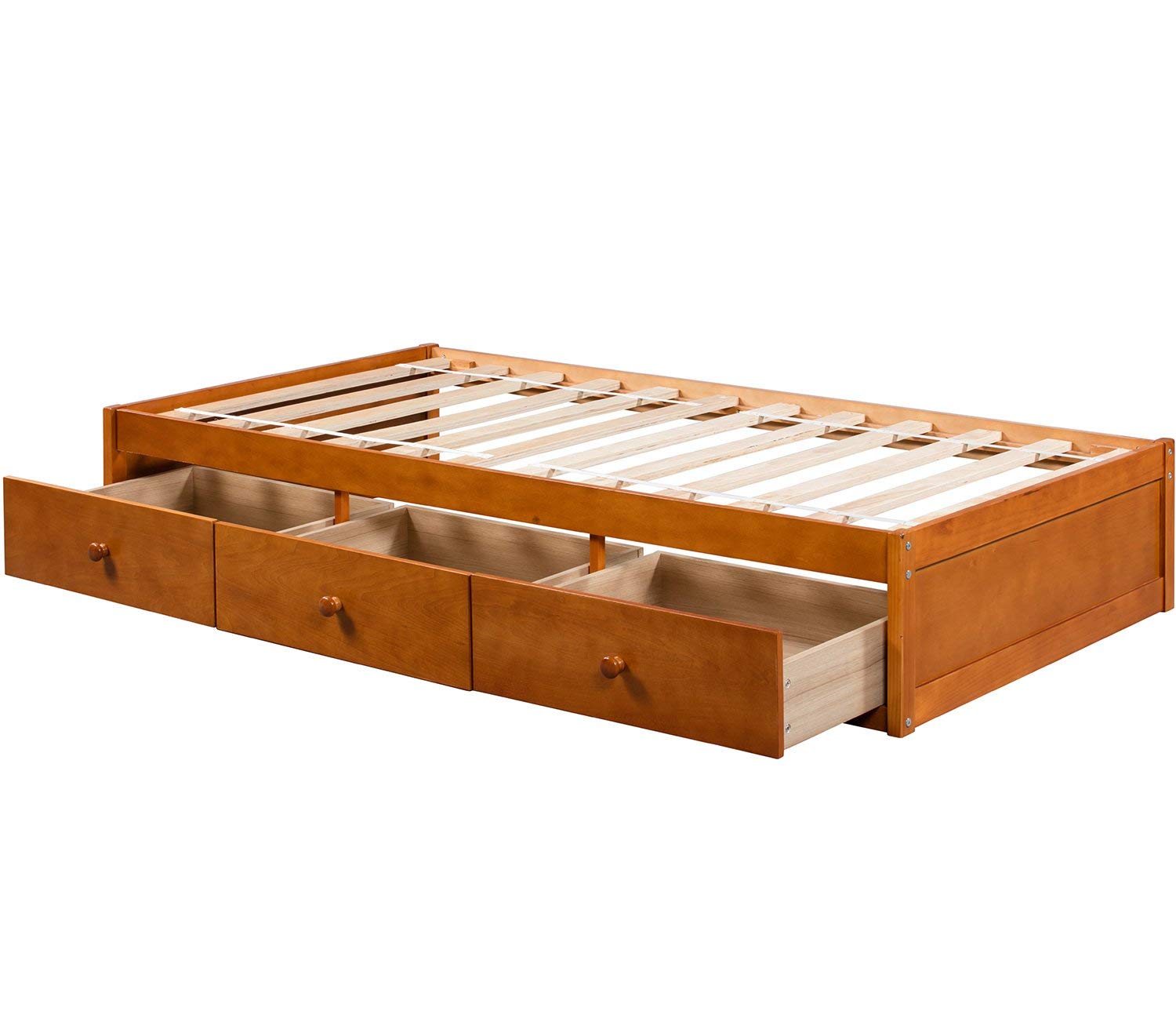 Rhomtree Twin Size Storage Platform Bed Frame with 3 Drawers - Solid Oak Wood Captain Bed for Small Spaces | Perfect for Kids Rooms, Guest Bedrooms & Studio Apartments