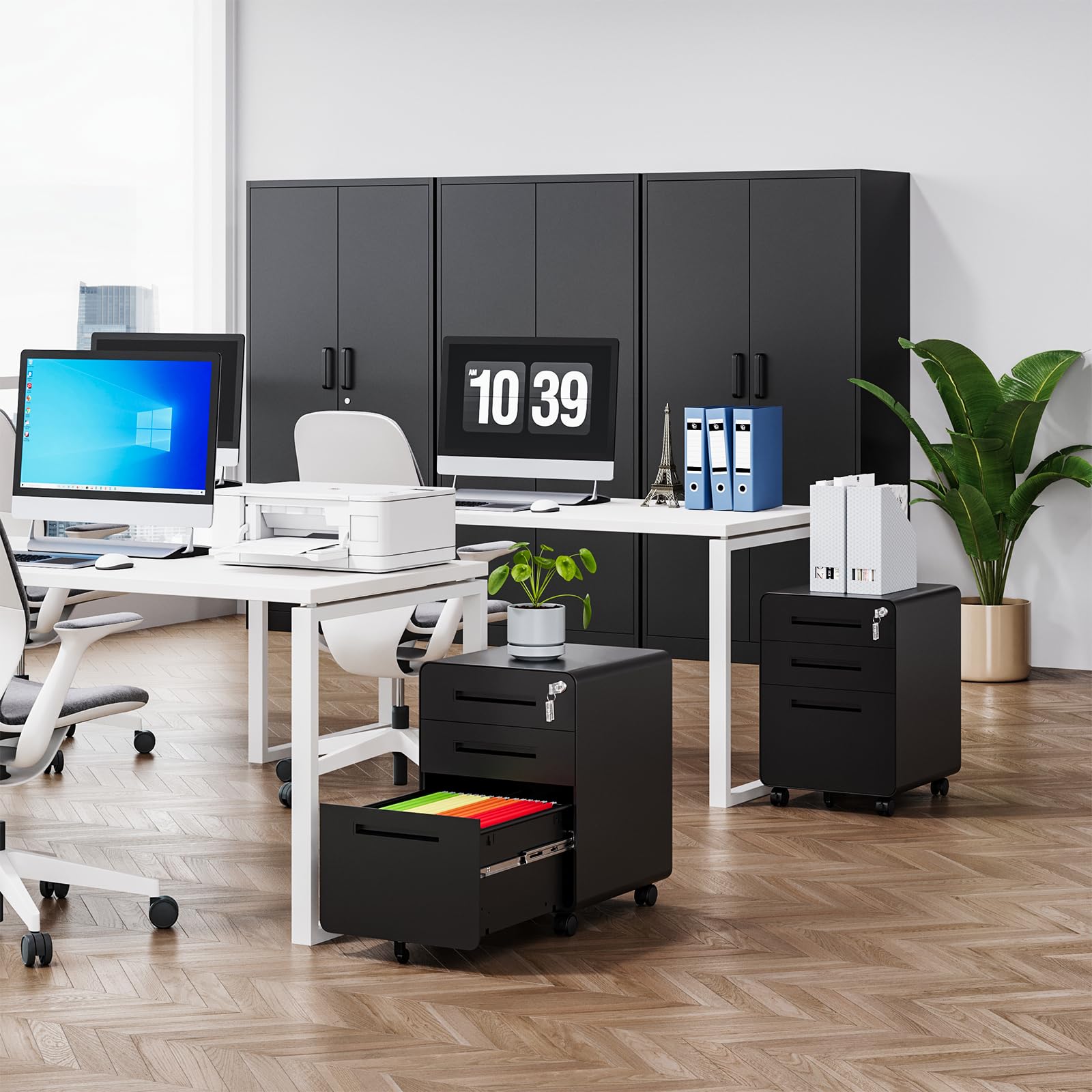 MIIIKO 3-Drawer Rolling File Cabinet with Lock - Under Desk Mobile Storage for Home Office, Black Small Filing Cabinet with Anti-Tilt Wheels, Fits A4/Letter/Legal Hanging Files | Perfect for Organizing Documents, Bills, and Office Supplies in Compact Spaces