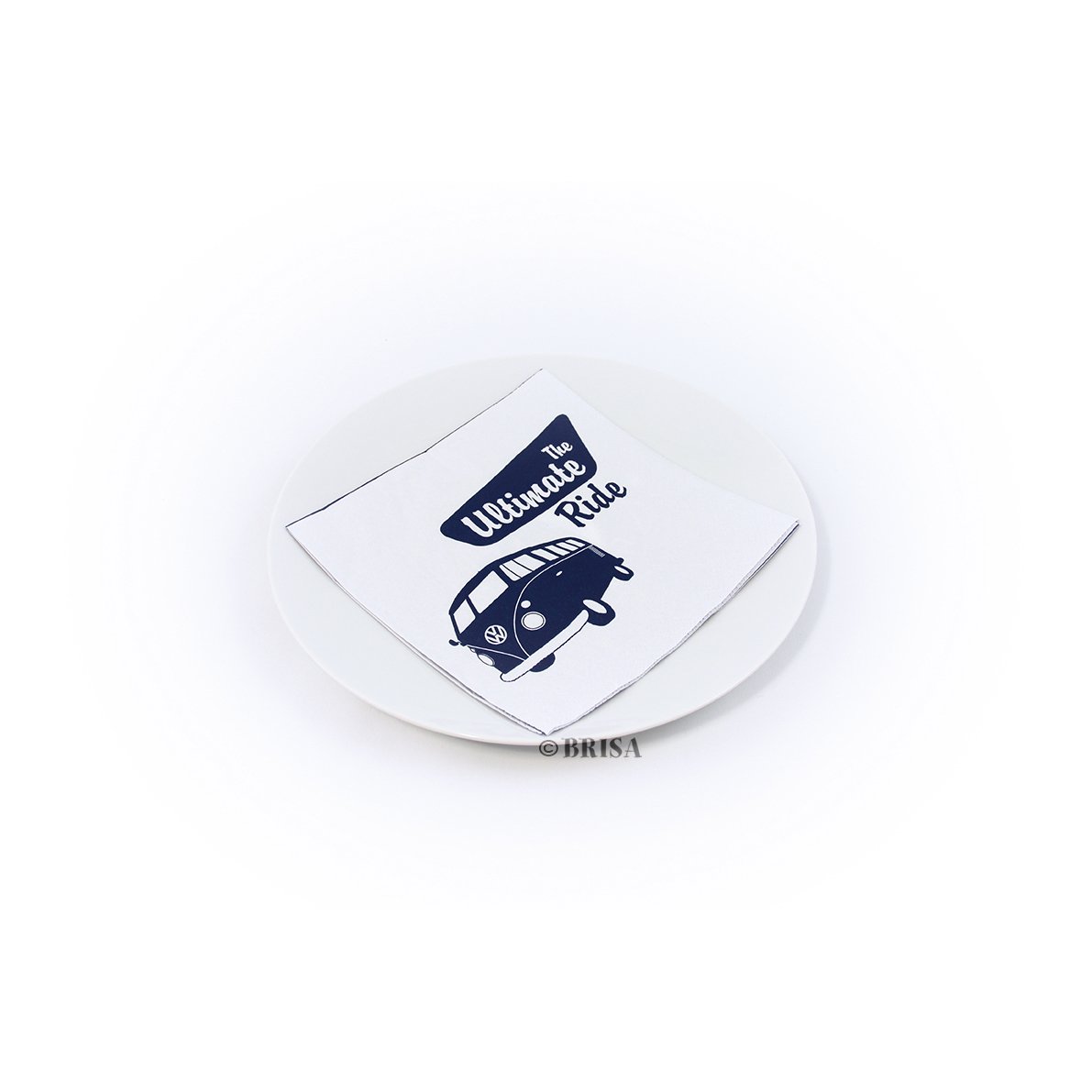 BRISA VW Collection - Premium 3-Ply White Volkswagen Napkins with Vintage T1 Bus Campervan Design | The Ultimate Ride | Perfect for Picnics, BBQs, and VW-Themed Parties