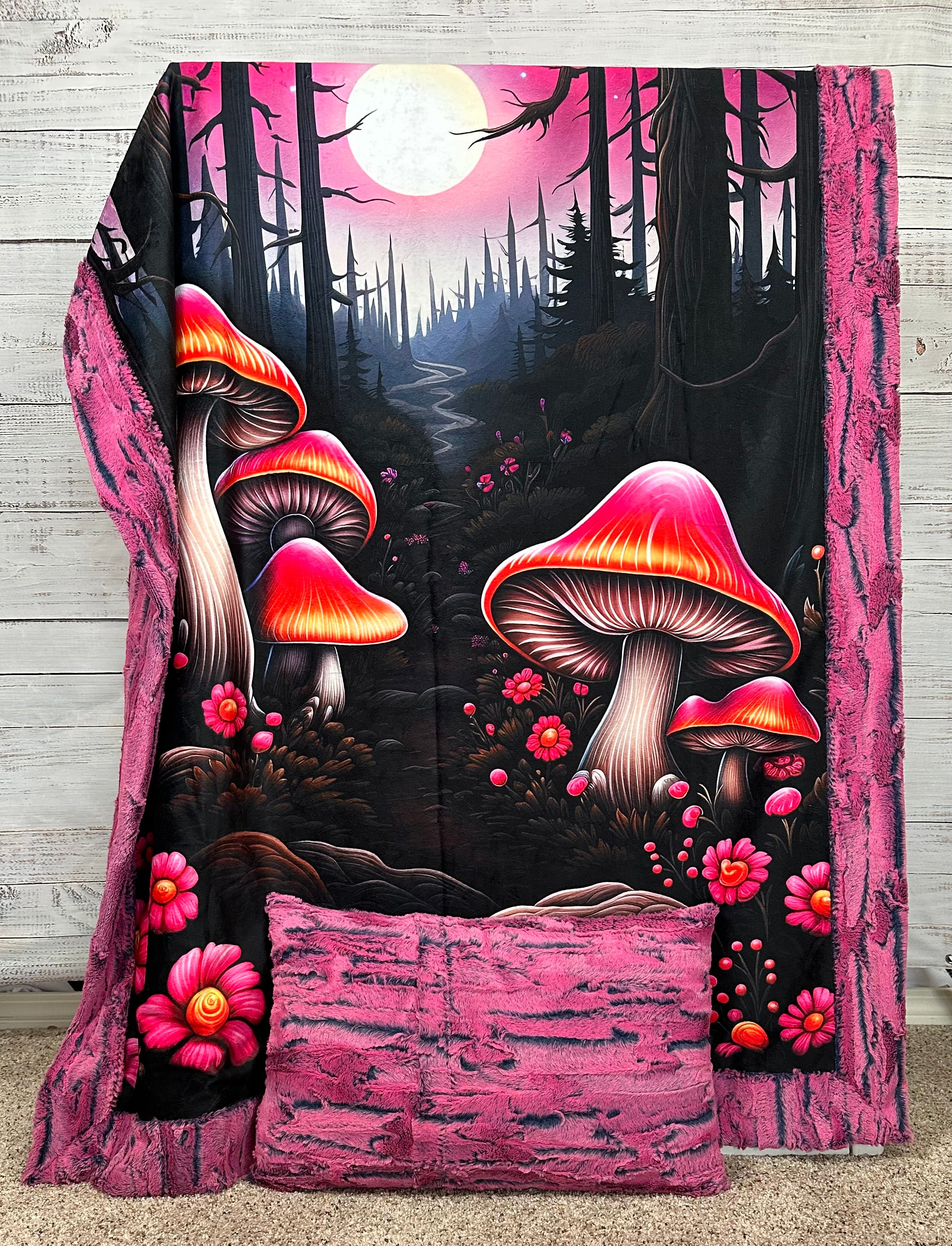 Azalea Luxe 41x60 Inch Psychedelic Mushroom Print Baby Blanket - Soft Toddler Travel Blanket, Crib Cover & Kids Bedding with 13x19 Inch Pillowcase for 12x18 Pillow | Nursery Decor, Daycare Nap Time, Stroller Cover & Cozy Bedtime