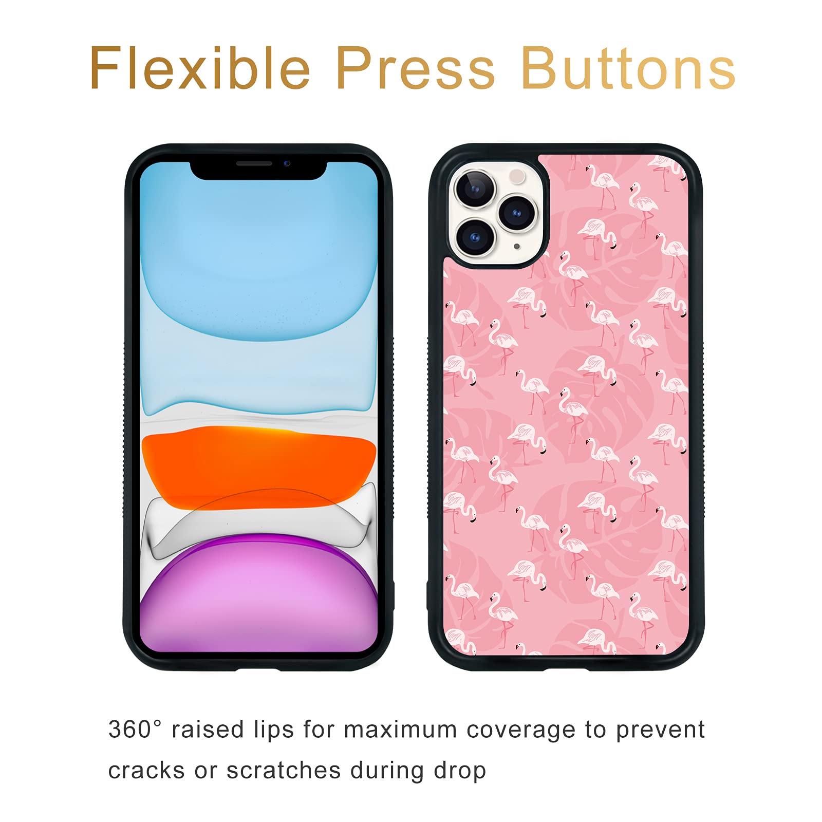 Shockproof Cute Flamingo Leaf iPhone 11 Pro Case - Pink & White TPU Aluminum Protective Phone Cover for Women & Girls | Perfect for Beach Vacations, Summer Outfits & Tropical Travel Accessories