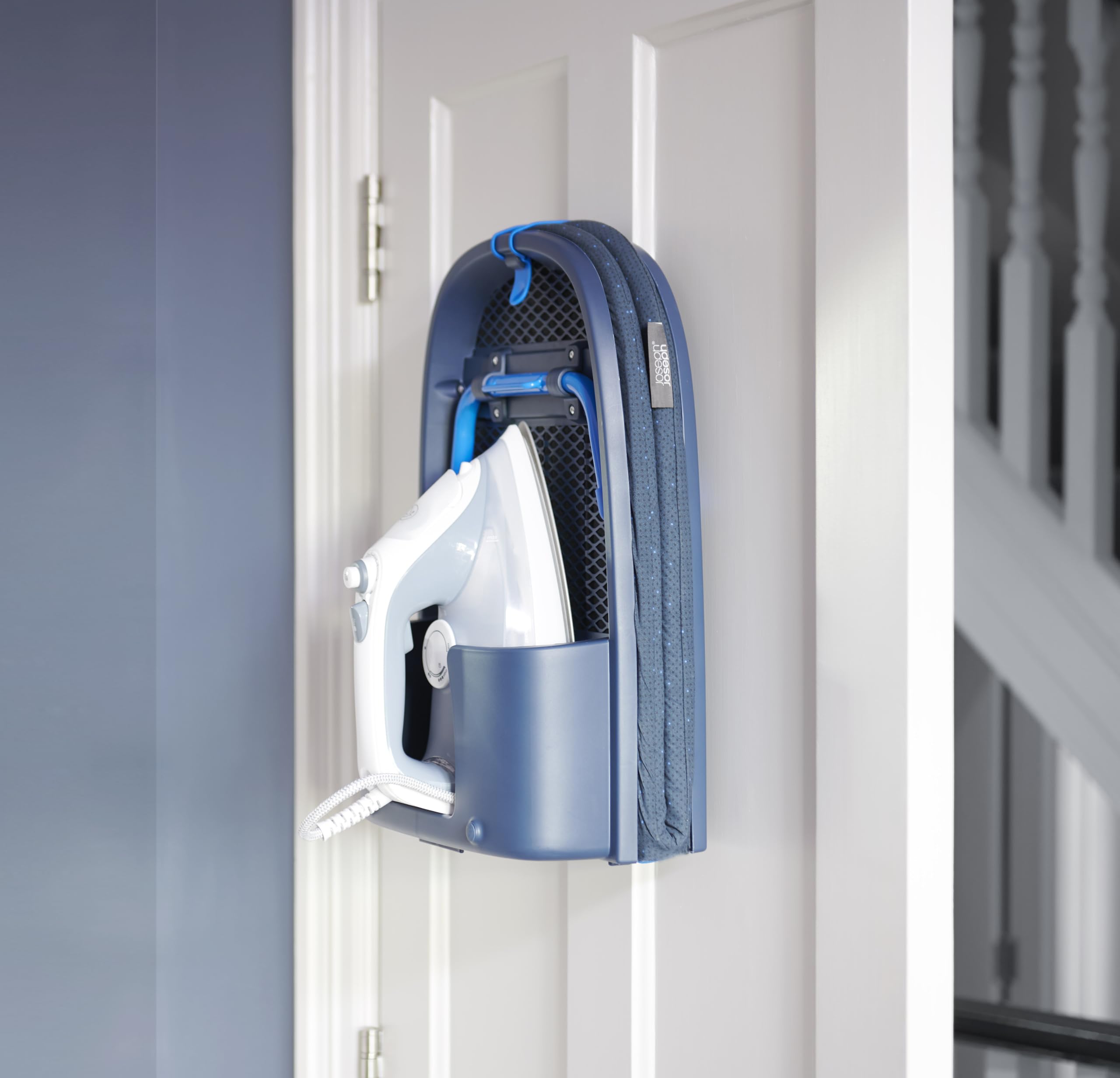 Joseph Joseph Compact Folding Tabletop Ironing Board with Iron Holder - Space Saving Ironing Board for Small Spaces, Travel & Apartments - Black/Blue