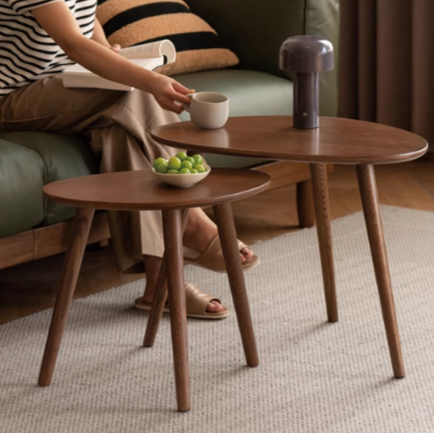 Solid Oak Wood Side Table in Walnut Finish - Perfect for Living Room, Bedroom, or Office Furniture