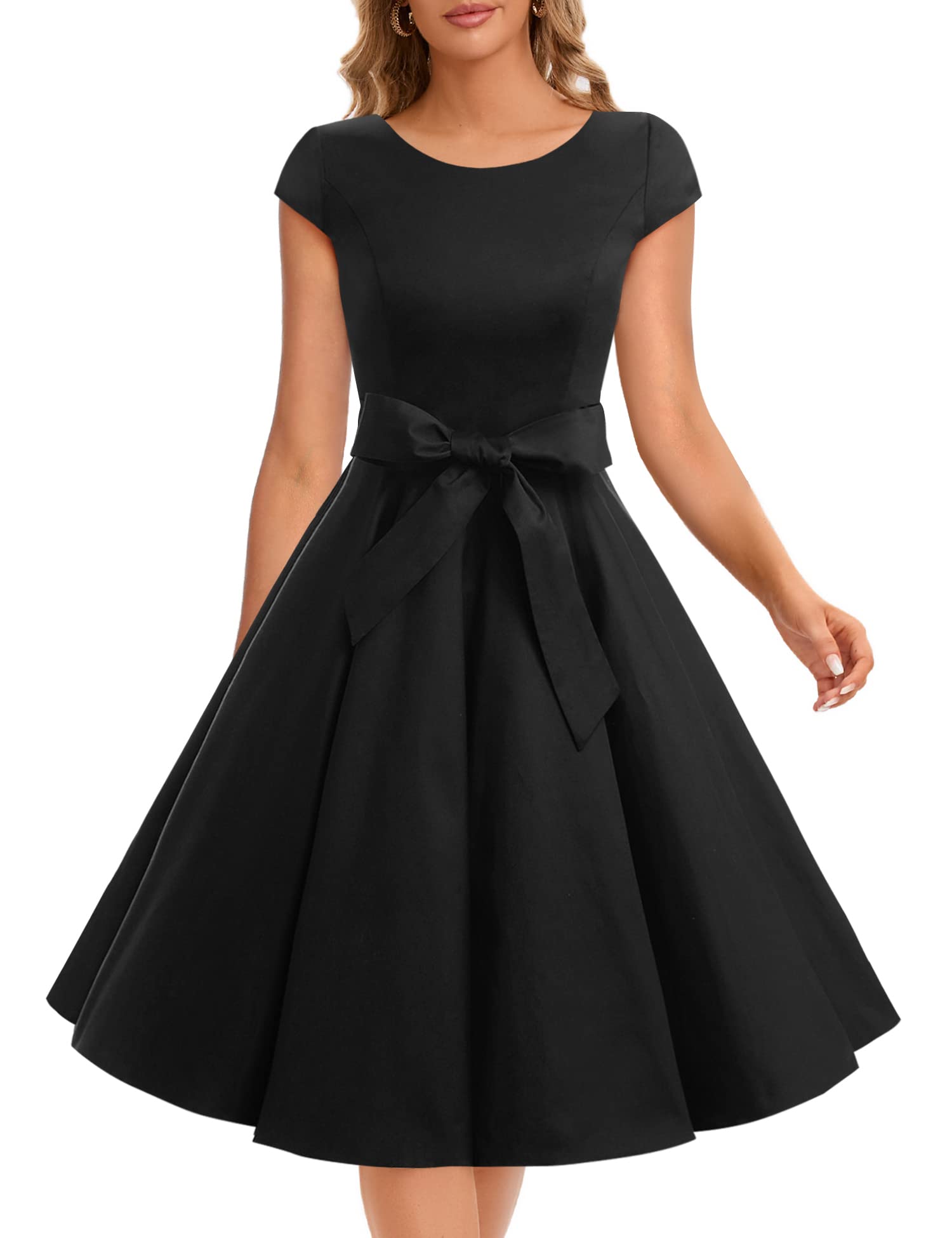 Vintage 1950s Retro Rockabilly Prom Dresses for Women - Cap Sleeve Swing Dress - Perfect for 50s Themed Parties, Rockabilly Events & Vintage Fashion Lovers