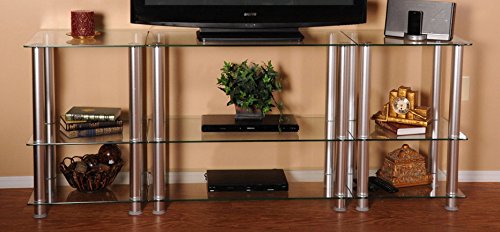 Extra Tall Glass & Aluminum TV Stand for 75 Inch LCD/Plasma TVs - Sturdy Modern Entertainment Center for Living Room & Home Theater Setup