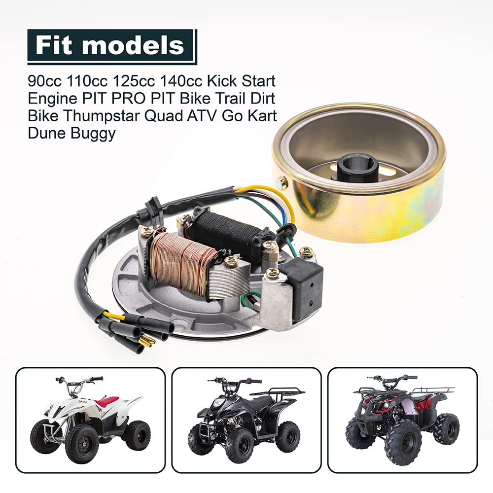 2 Coil Ignition Magneto Stator Flywheel Rotor Kit for 50cc-125cc ATV Quad Dirt Bikes - Compatible with Taotao, Kazuma, SSR, Baja 4 Wheelers - Perfect for Engine Repair & Off-Road Performance Upgrades