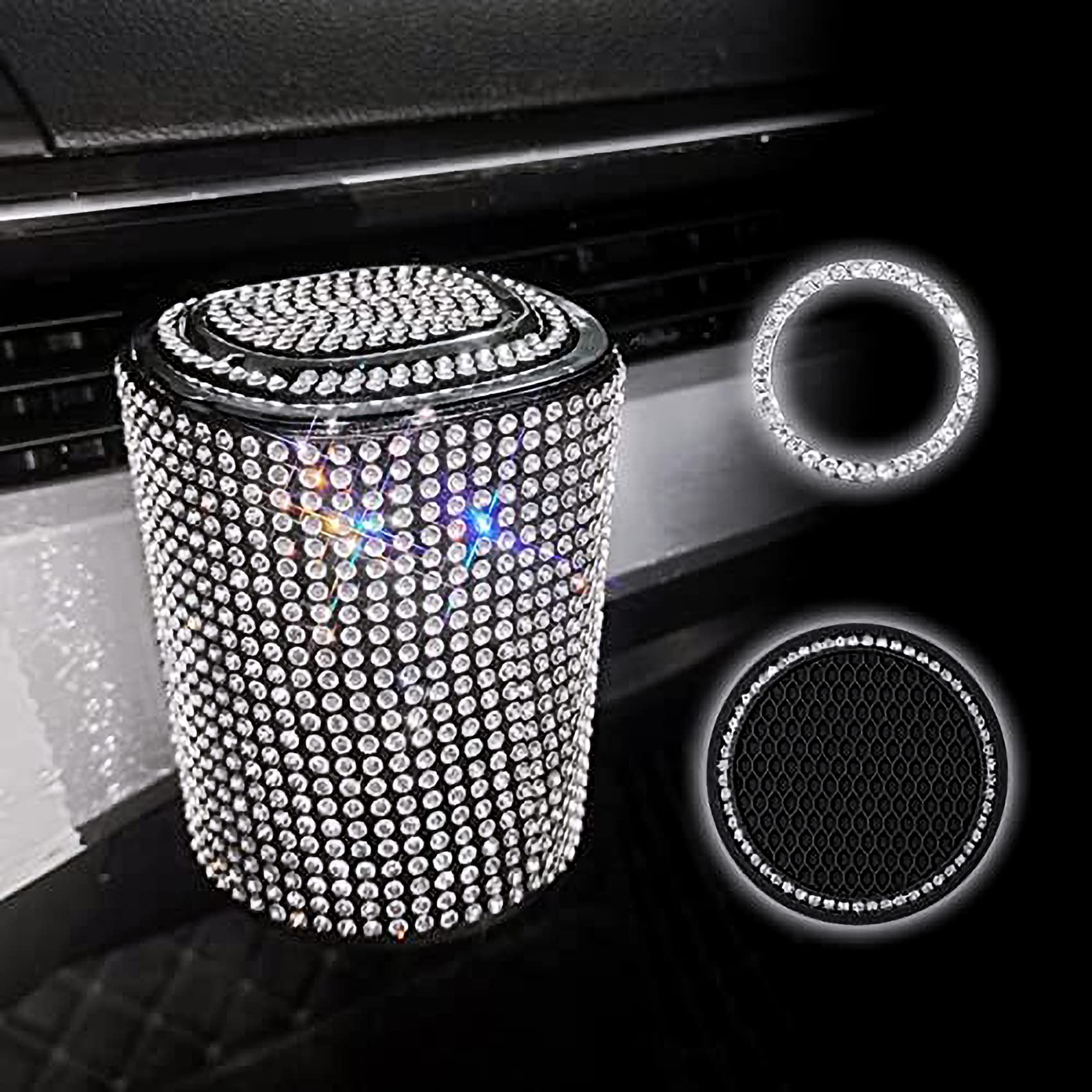 Blue LED Smokeless Car Ashtray with Lid - Auto Cup Holder Cigarette Ashtray for Women, Silver | Perfect for Road Trips & Smoke-Free Car Interiors
