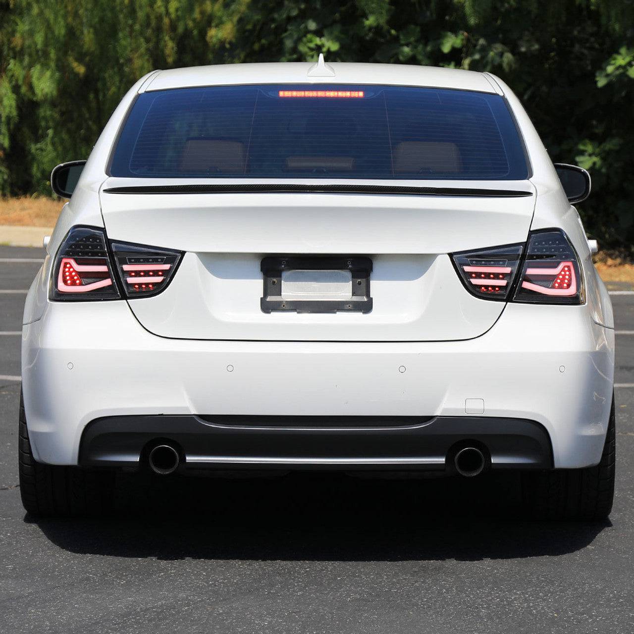 Full LED Black Tail Lights with Fiber Optic Parking Light & Sequential Turn Signals for 2009-2011 BMW E90 3 Series 4DR Sedan - Left & Right Pair Assembly - Upgrade Your Ride for Night Driving & Enhanced Style