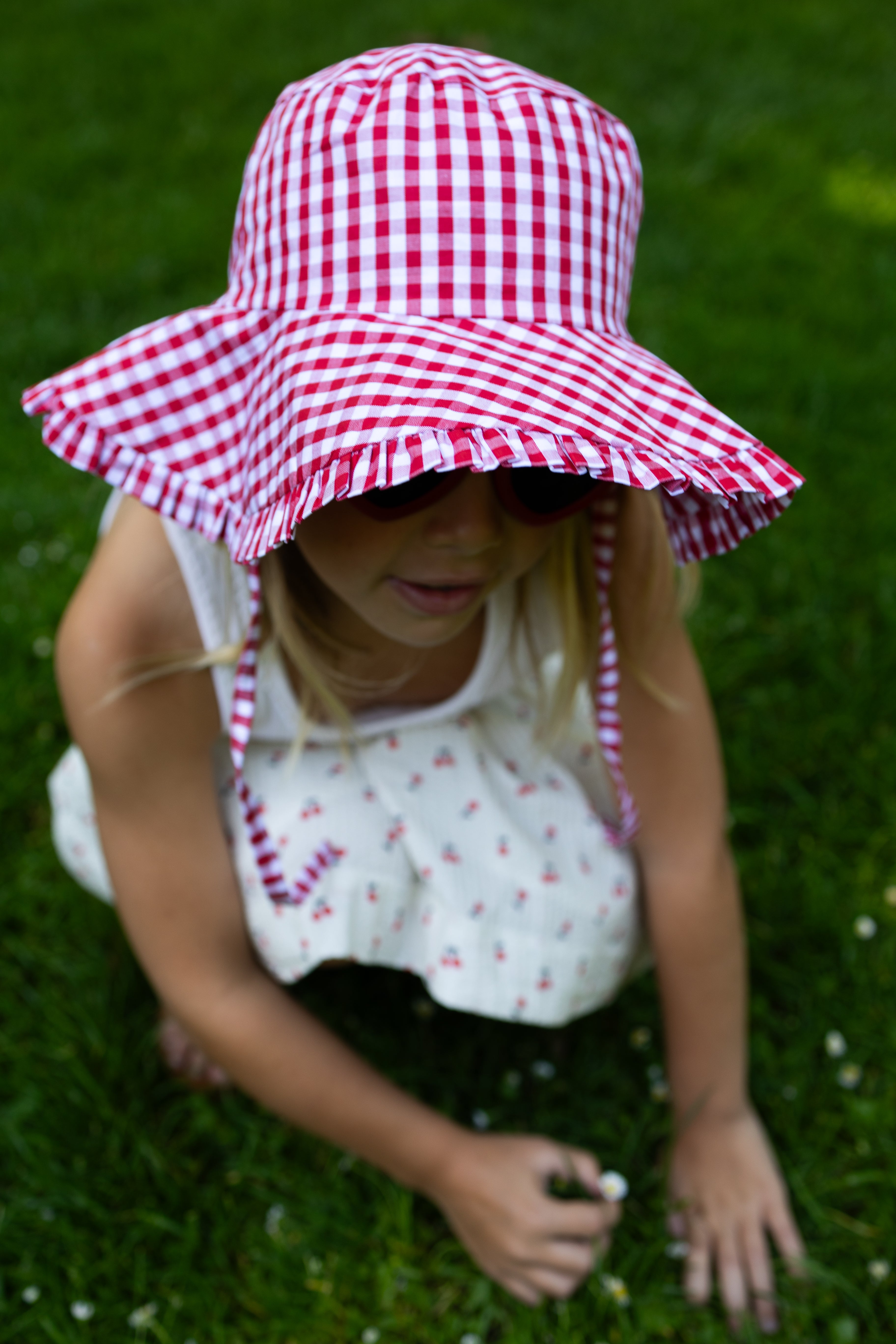 Stylish Summer Hat in Vichy Red - UV Protection Wide Brim Sun Hat for Women - Perfect for Beach, Vacation, and Outdoor Activities