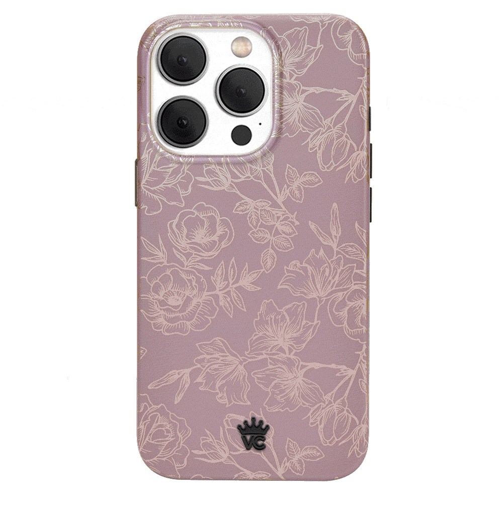 Dusty Rose Chrome Floral iPhone Case - Elegant Protective Cover for iPhone 13/14/15 Pro Max - Perfect for Everyday Use, Travel & Gift Giving