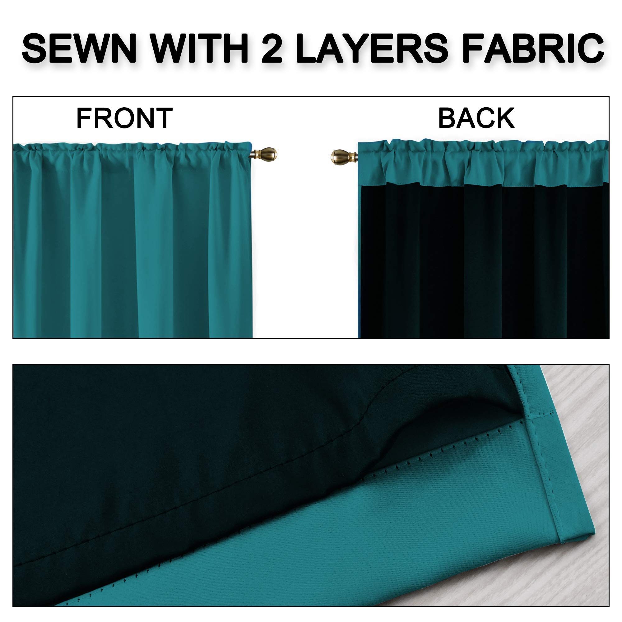 Teal 100% Blackout Curtains 45 Inch Length for Nursery & Bedroom - 2 Layer Thermal Insulated Blackout Drapes with Rod Pocket (42