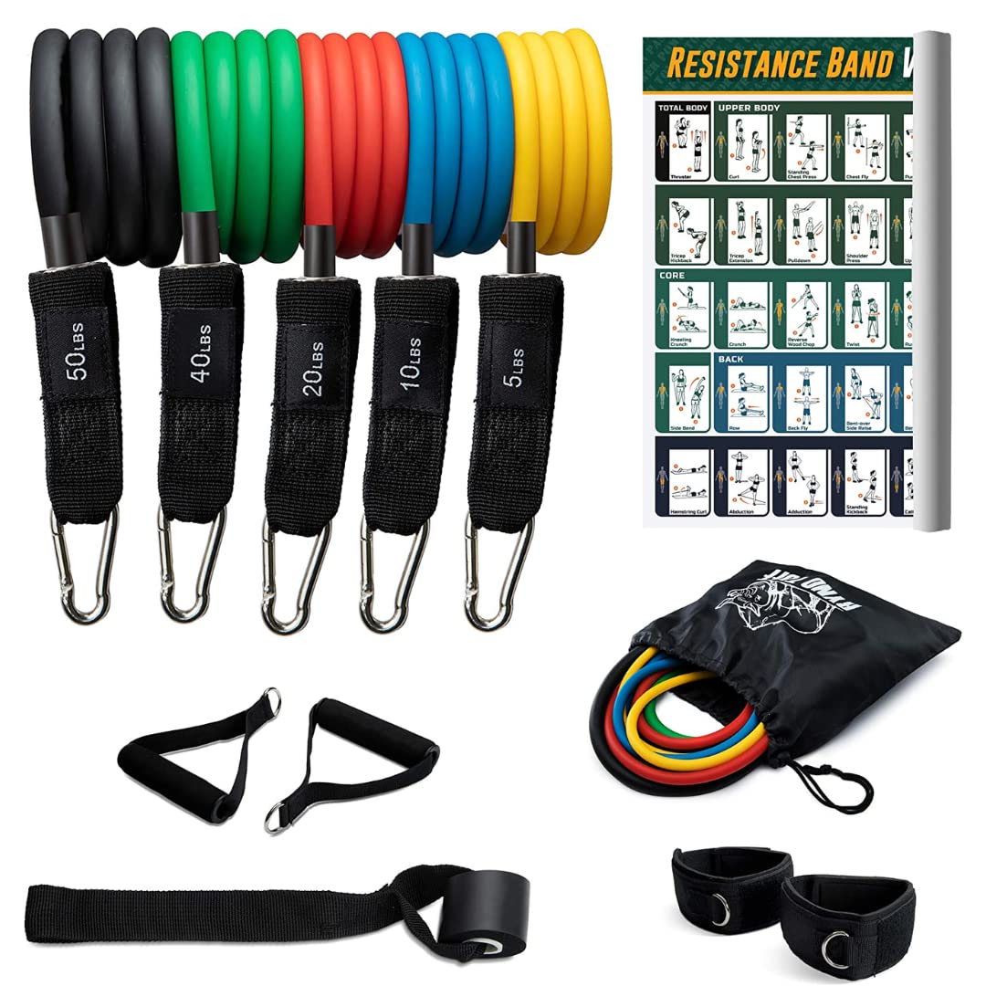 12-Piece Resistance Bands Set with 5 Workout Bands, Ankle Straps, Handles & Door Anchor - Home Gym Equipment for Strength Training, Physical Therapy, Yoga & Fitness - Perfect for Home Workouts, Travel & Rehab Exercises