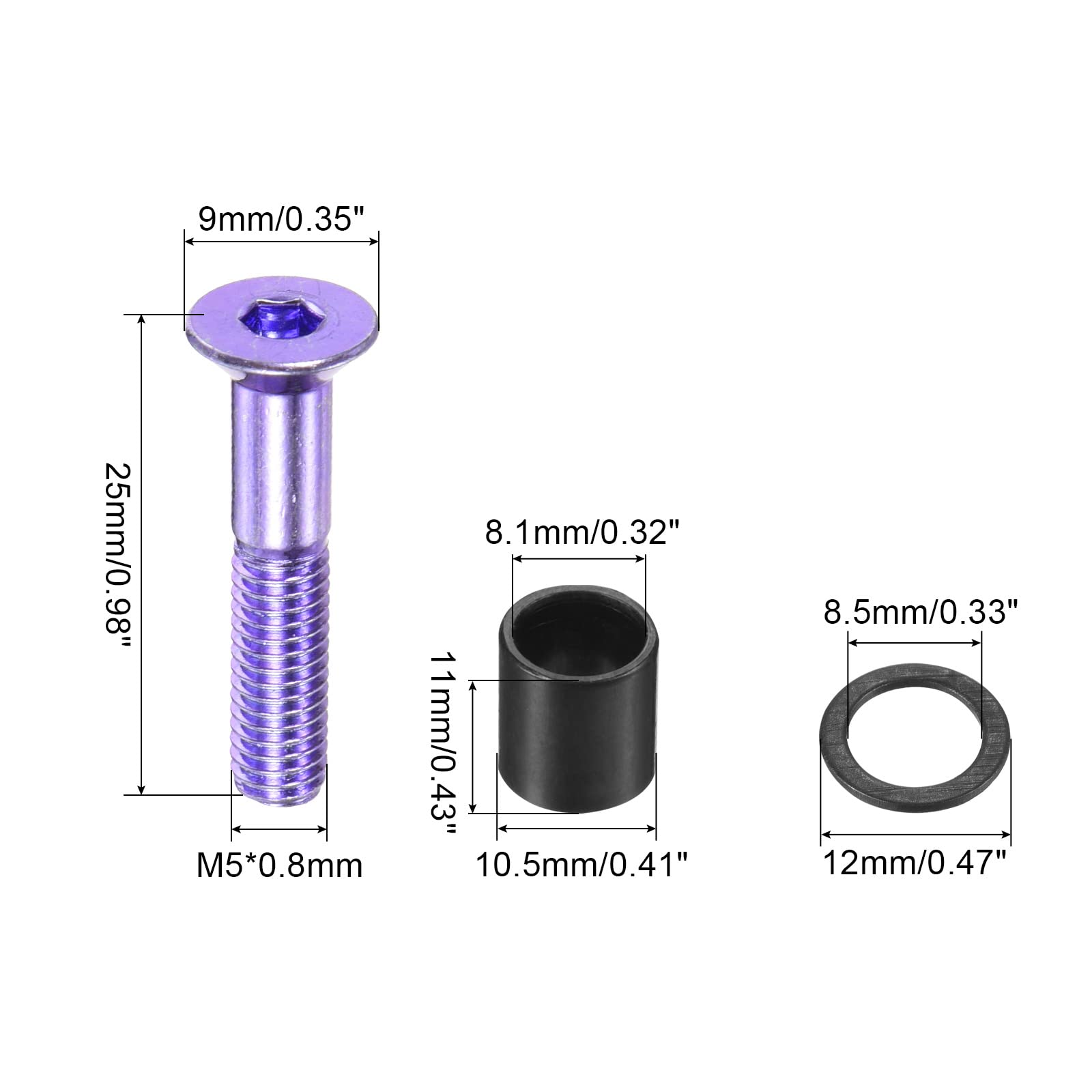 PATIKIL Skateboard Hardware Kit - 8 Pack Desk Mounting Screws, Axle Nuts, Hex Key Set with Washers & Spacers for Skateboard Truck Wheel Replacement | Perfect for DIY Skateboard Maintenance & Repair