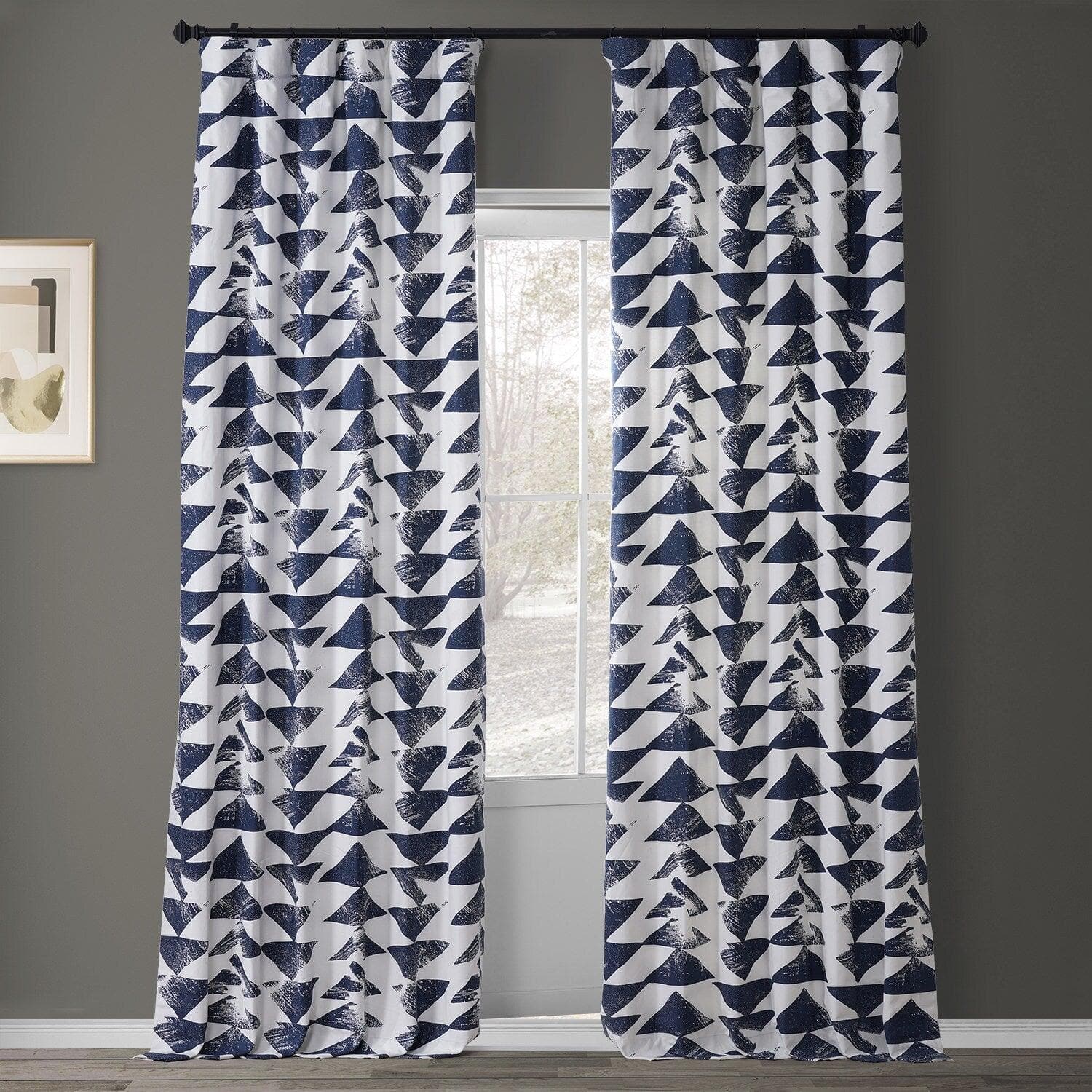 Triple Layer Indigo Blue Geometric Print Blackout Curtains for Bedroom & Living Room - Noise Reducing & Thermal Insulated Window Drapes for Home Decor