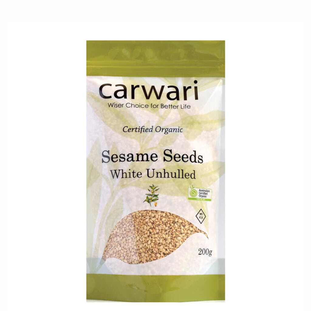 Organic Unhulled White Sesame Seeds by Carwari - Premium Quality, Non-GMO, Bulk 1lb - Perfect for Baking, Cooking, Sprouting & Salad Toppings