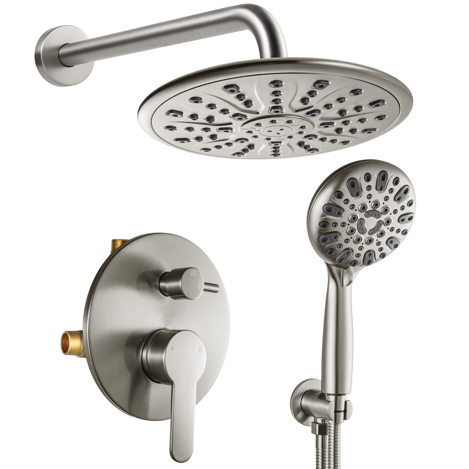WRISIN Brushed Nickel Shower Faucet Set with Rain Shower & Handheld - Complete Shower System Kit Including Valve & Shower Head - Perfect for Bathroom Renovation & Luxury Spa Experience