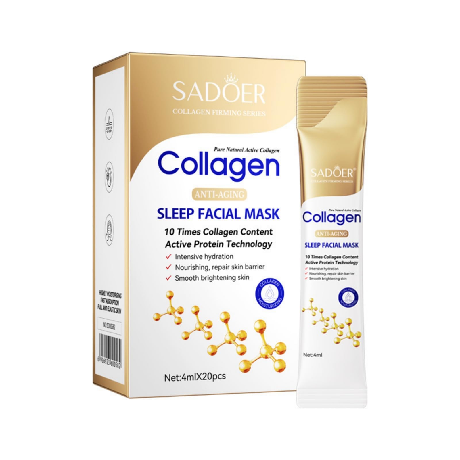 Premium Collagen Anti-Aging Sleep Facial Mask - 10X Collagen Boost (0.13 fl oz x 20 Sheets) | Overnight Hydration & Wrinkle Reduction for Glowing Skin | Perfect for Nighttime Skincare Routine & Self-Care