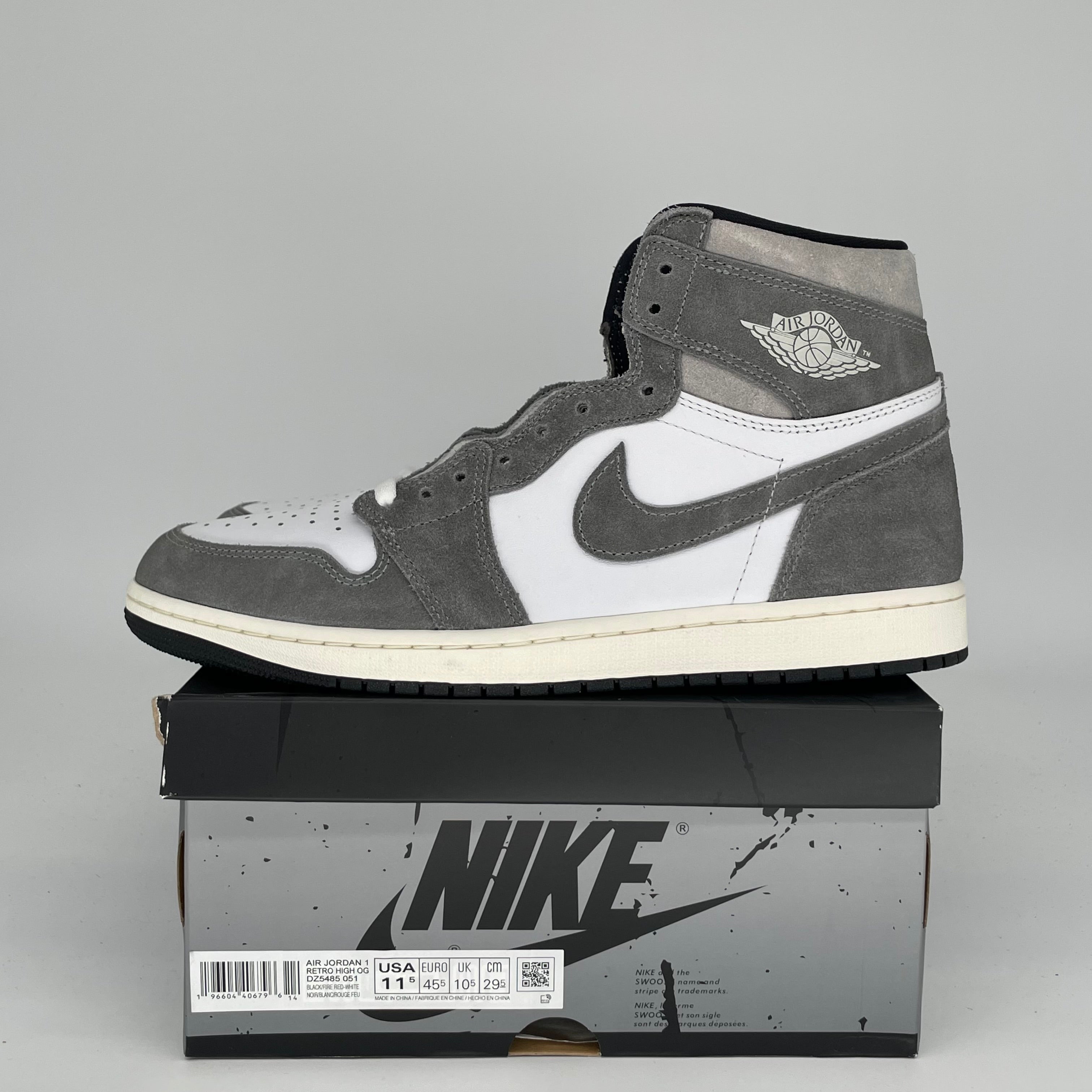 Air Jordan 1 Washed Black Men's Basketball Shoes Size 11.5 - DZ5485-051 | Retro High-Top Sneakers for Streetwear & Casual Outfits