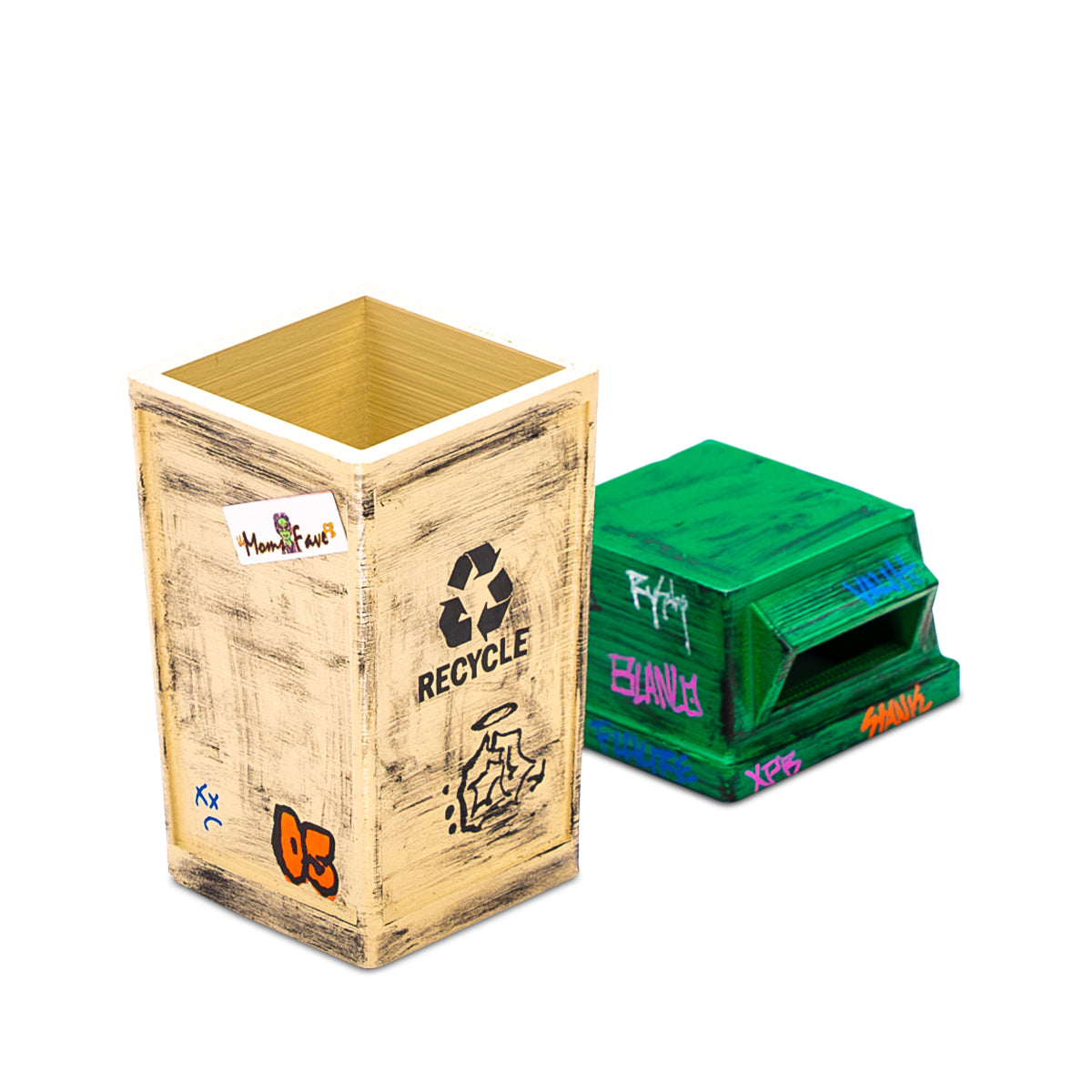 FutureBoundPrints Fingerboard Ramp - Thrashed Municipal Park Recycle Bin Design | Mini Skateboard Ramp for Fingerboards | Perfect for Indoor Skate Tricks & DIY Skate Park Scenes