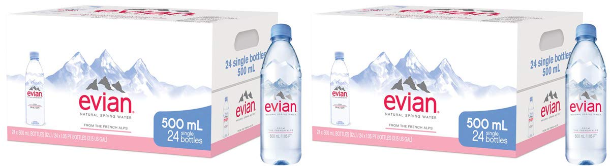 Evian Natural Spring Water 500ml (16.9 oz) Bottles - Pack of 48 (2 Cases x 24) | Premium Naturally Filtered Mineral Water | Perfect for Office, Gym, Travel & Emergency Hydration