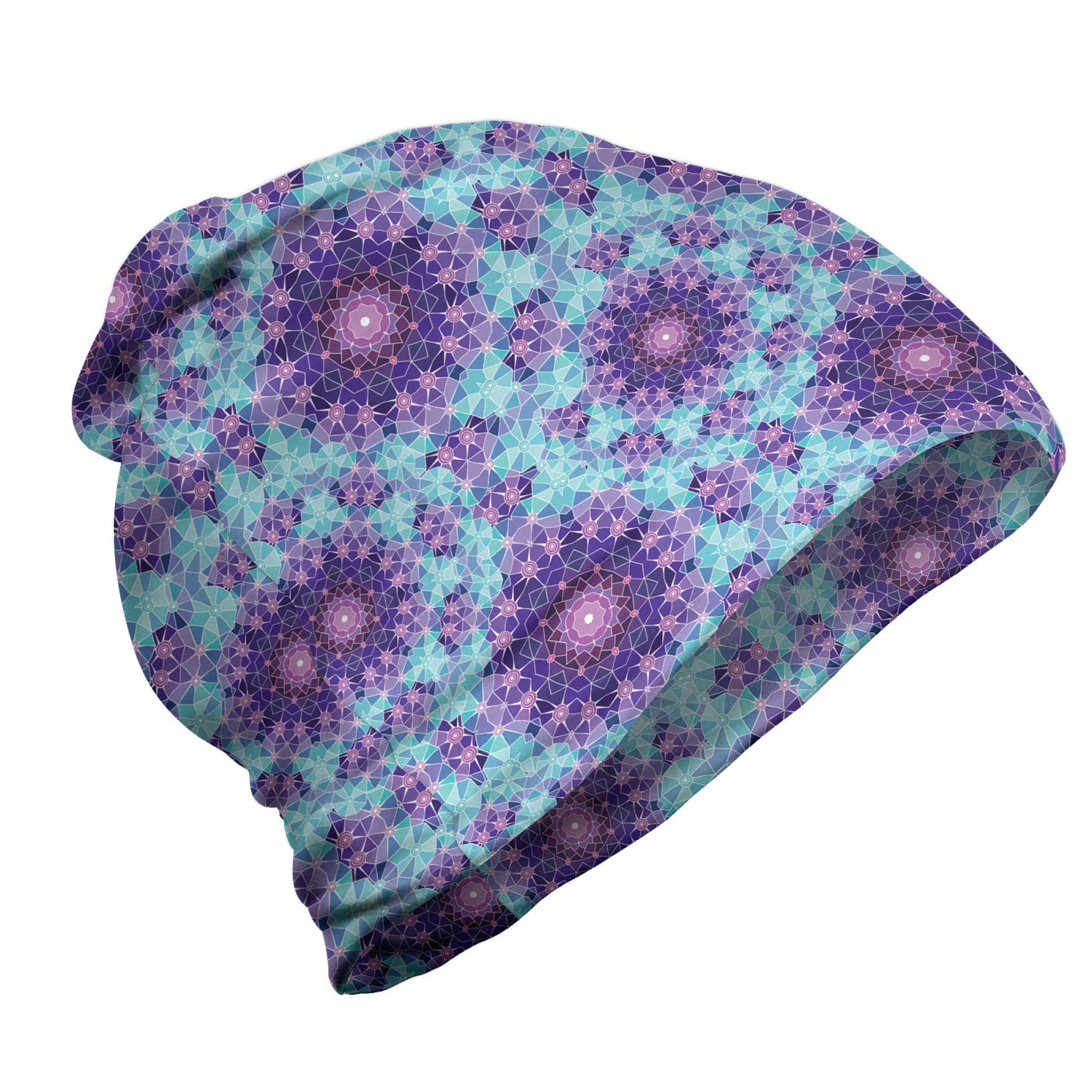 Ambesonne Unisex Winter Beanie Hat - Mosaic Fractal Pattern for Hiking, Camping & Outdoor Activities | Warm Knit Skull Cap for Men & Women