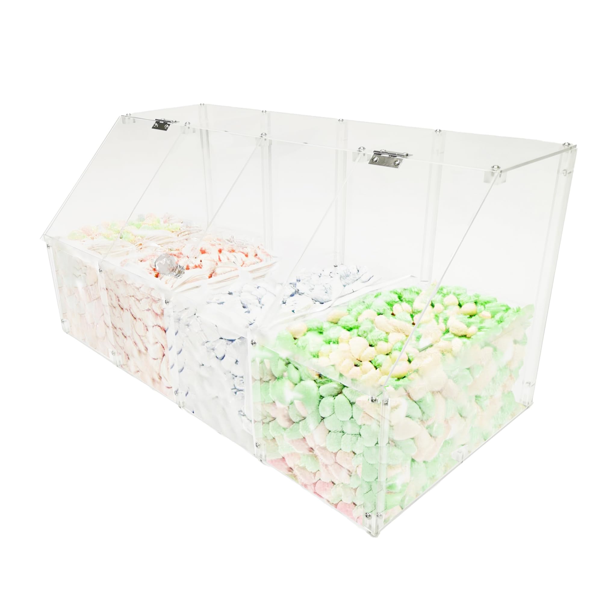 FixtureDisplays® 24x12x12 Inch Clear Acrylic Storage Bin with 4 Compartments - Plastic Organizer for Candy, Cereal, Chocolate, Coffee Beans - Includes Assembly Video - Perfect for Retail Display, Pantry Organization & Kitchen Storage (Model 100826-NEW)